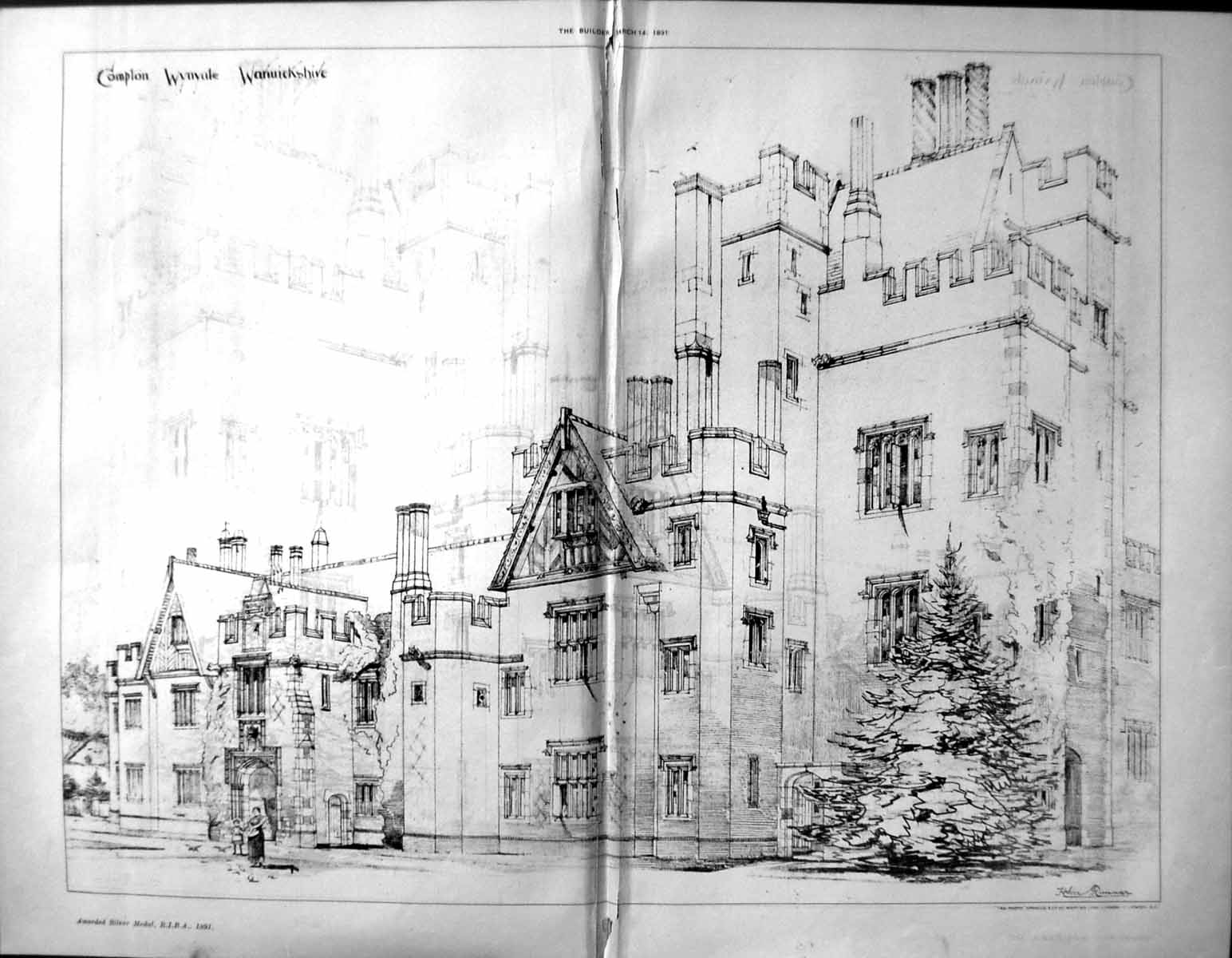 Old Antique Print Builder 1891 Architecture Compton Wynyale Warwickshire 19th