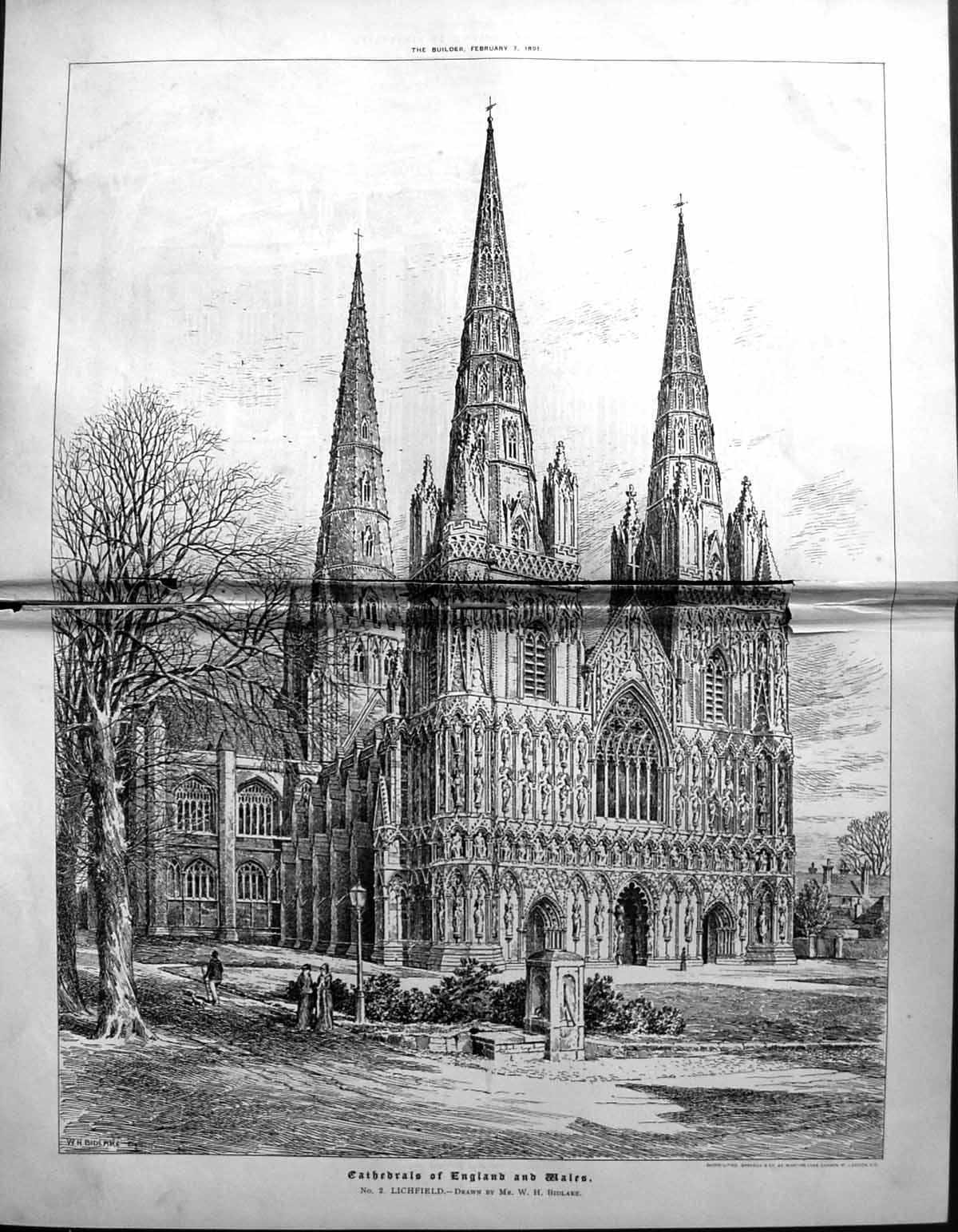 Old Damaged Builder 1891 Architecture Lichfield Cathedral England Bid 19th