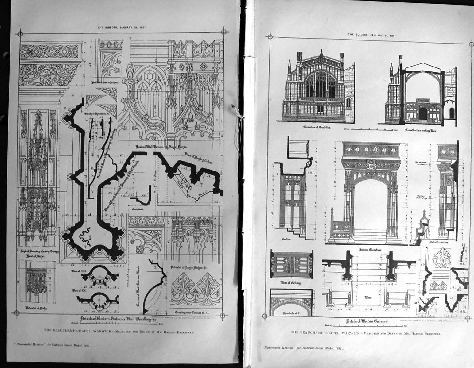 Old Damaged Builder 1891 Architecture Beauchamp Chapel Warwick Braksp 19th