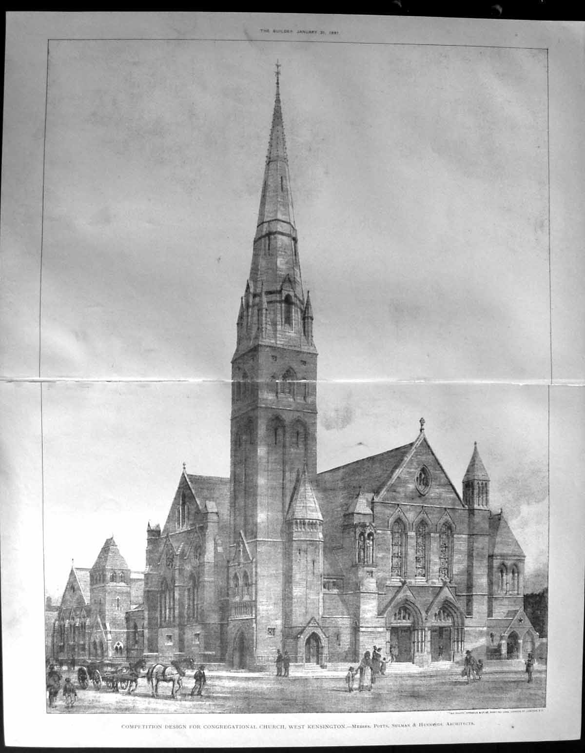 Old Damaged Builder 1891 Architecture Congregational Church Kensingto 19th
