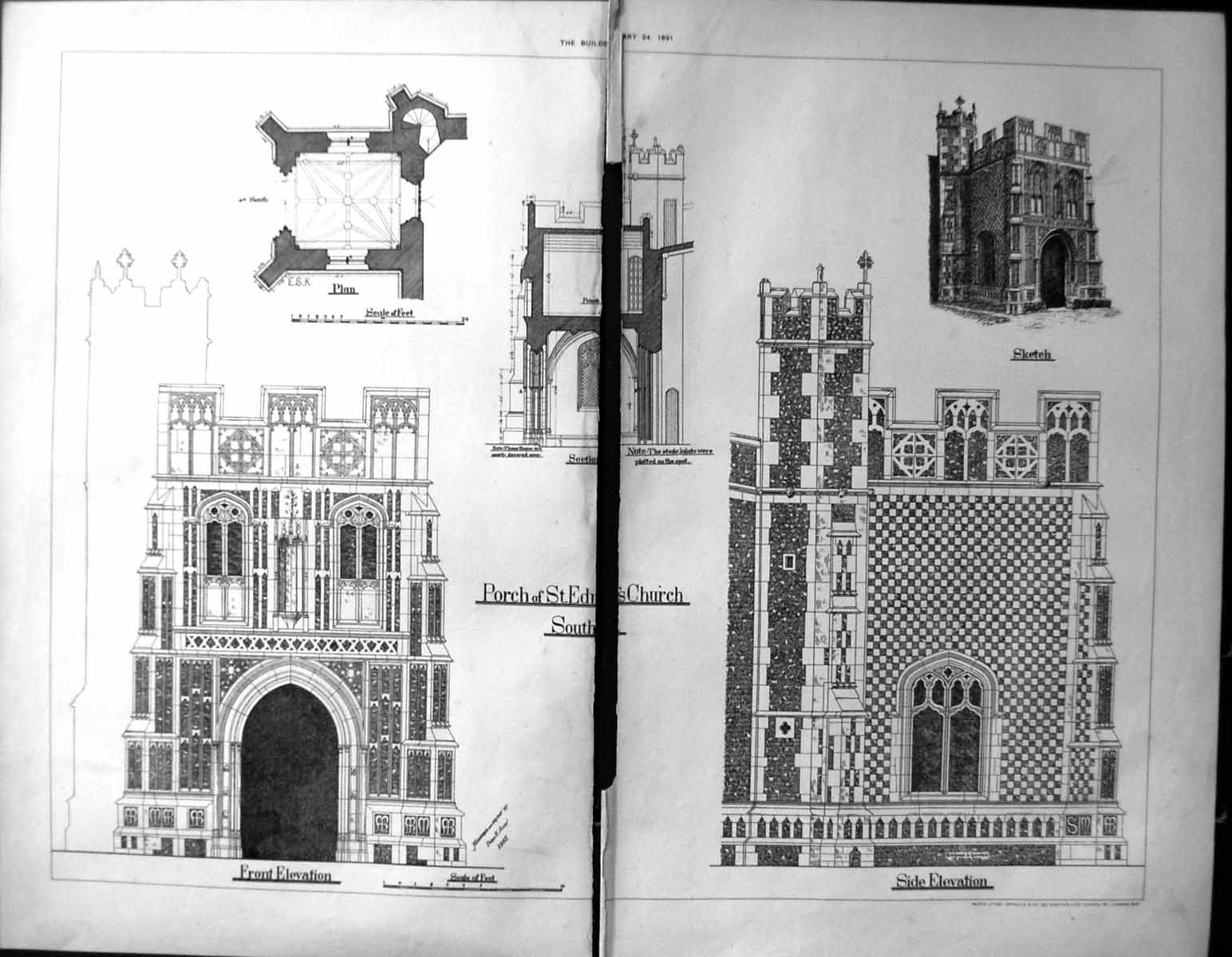 Original Old Antique Print Builder 1891 Architecture Design Decoration House