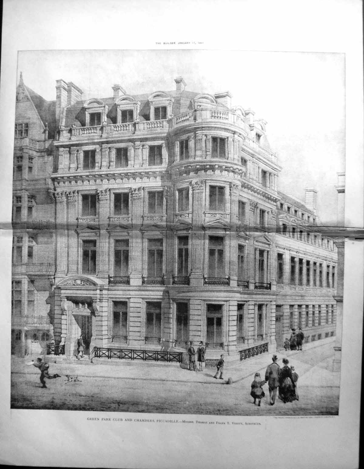 Old Builder 1891 Architecture Green Park Club Chambers Piccadilly Tho 19th