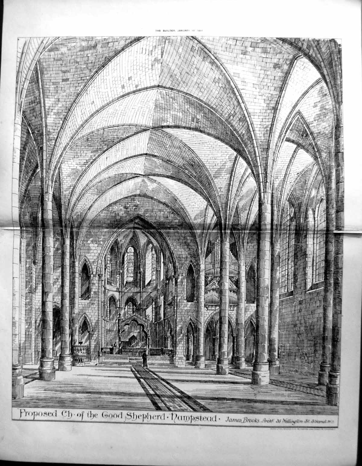 Old Builder 1891 Architecture Proposed Church Good Shepherd Hampstead 19th