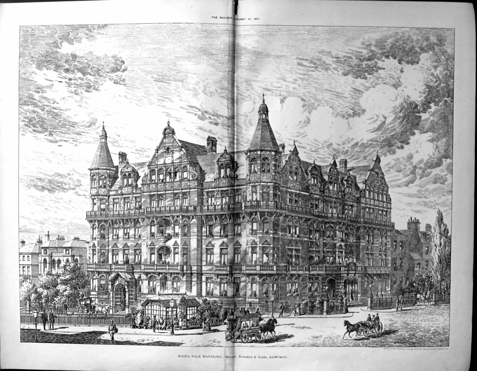 Antique Print Builder 1891 Architecture Maida Vale Mansions Boehmer Gibbs 19th
