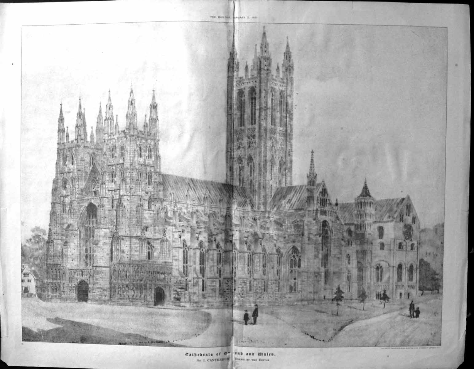 Old Antique Print Builder 1891 Architecture Canterbury Cathedral England 19th