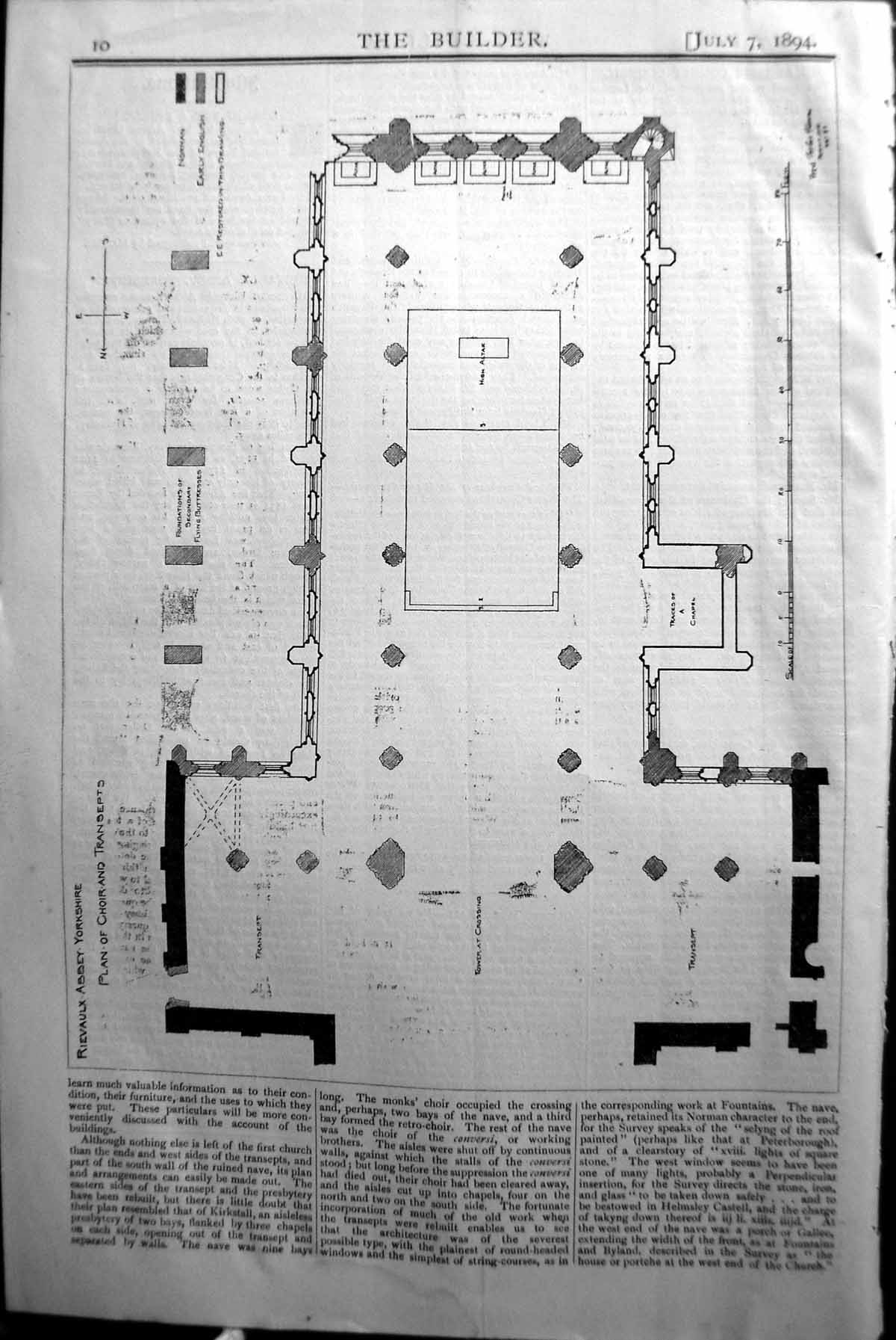 Old Rievaulx Abbey Yorkshire Plan Choir Transepts Builder 1894 Archit Victorian