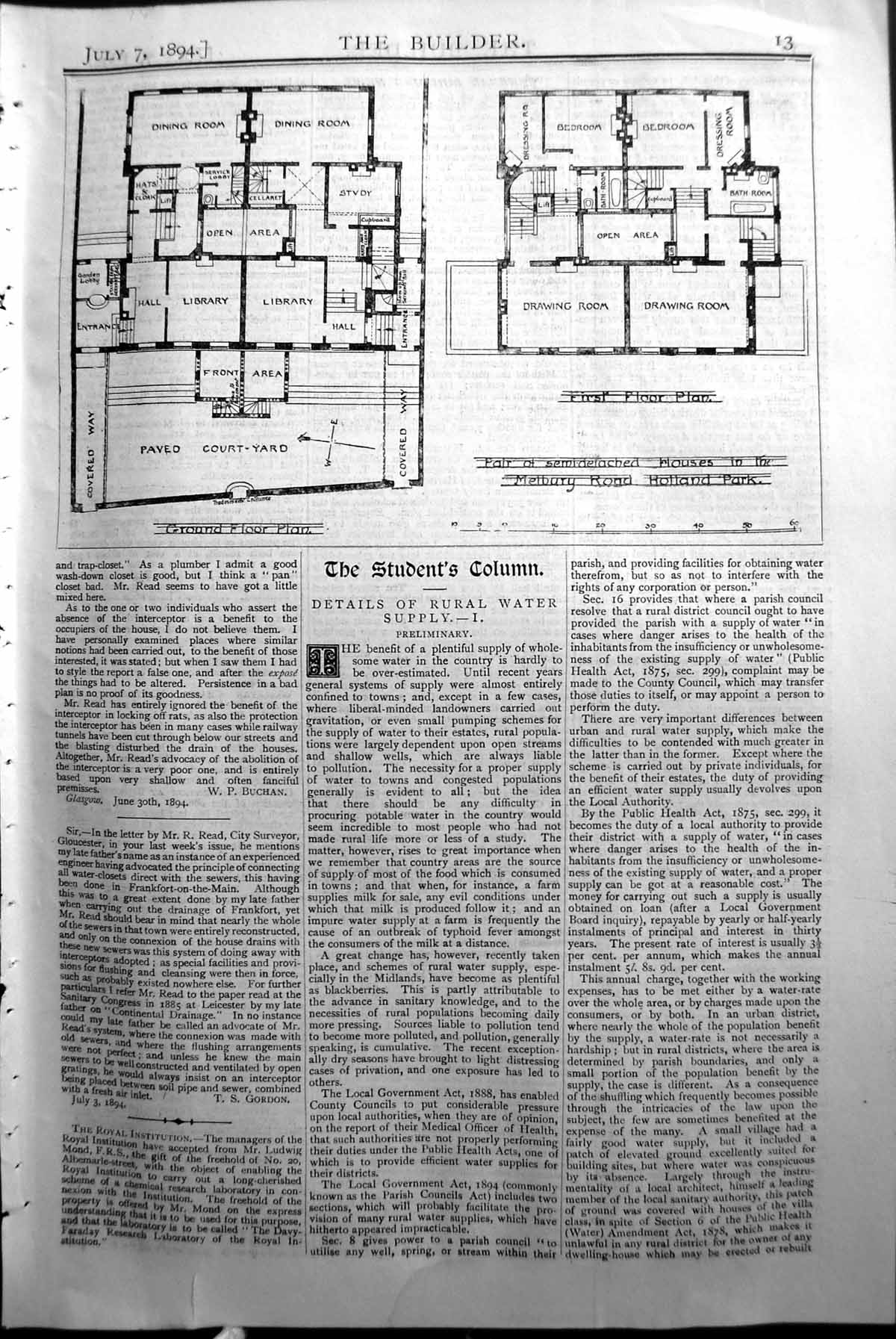 Old Ground Floor Plan Melbury Road Holland Park Builder 1894 Architec Victorian