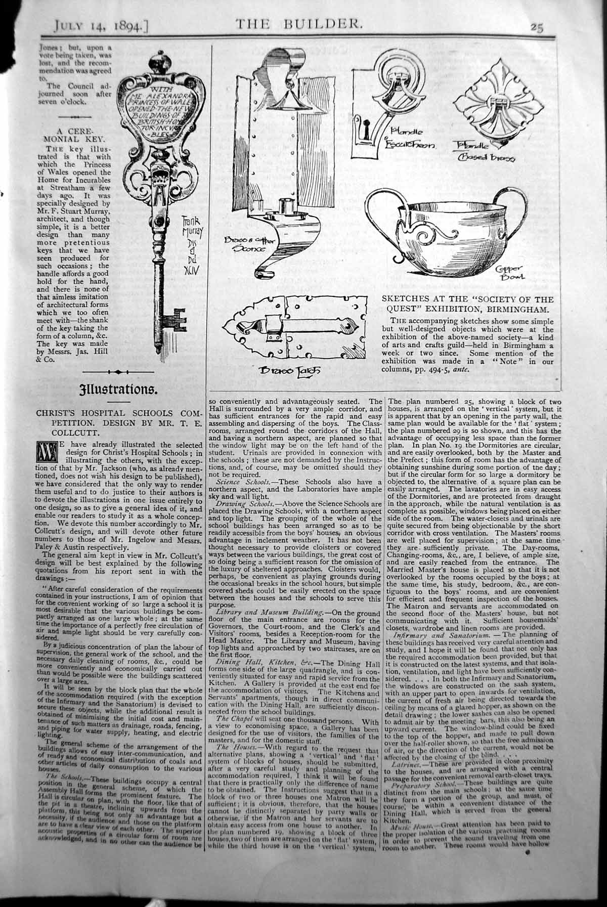 Old Builder 1894 Society Quest Exhibition Birmingham Sconce Copper Bo Victorian