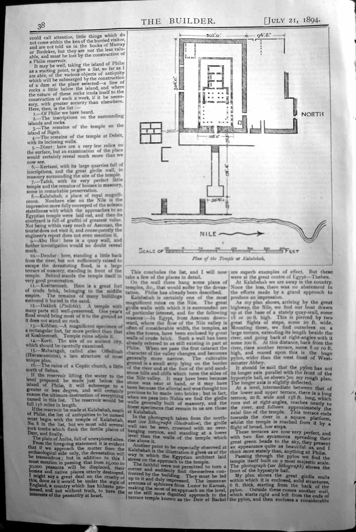 Original Old Antique Print Plan Temple Kalanshah Builder 1894 Architecture 19th