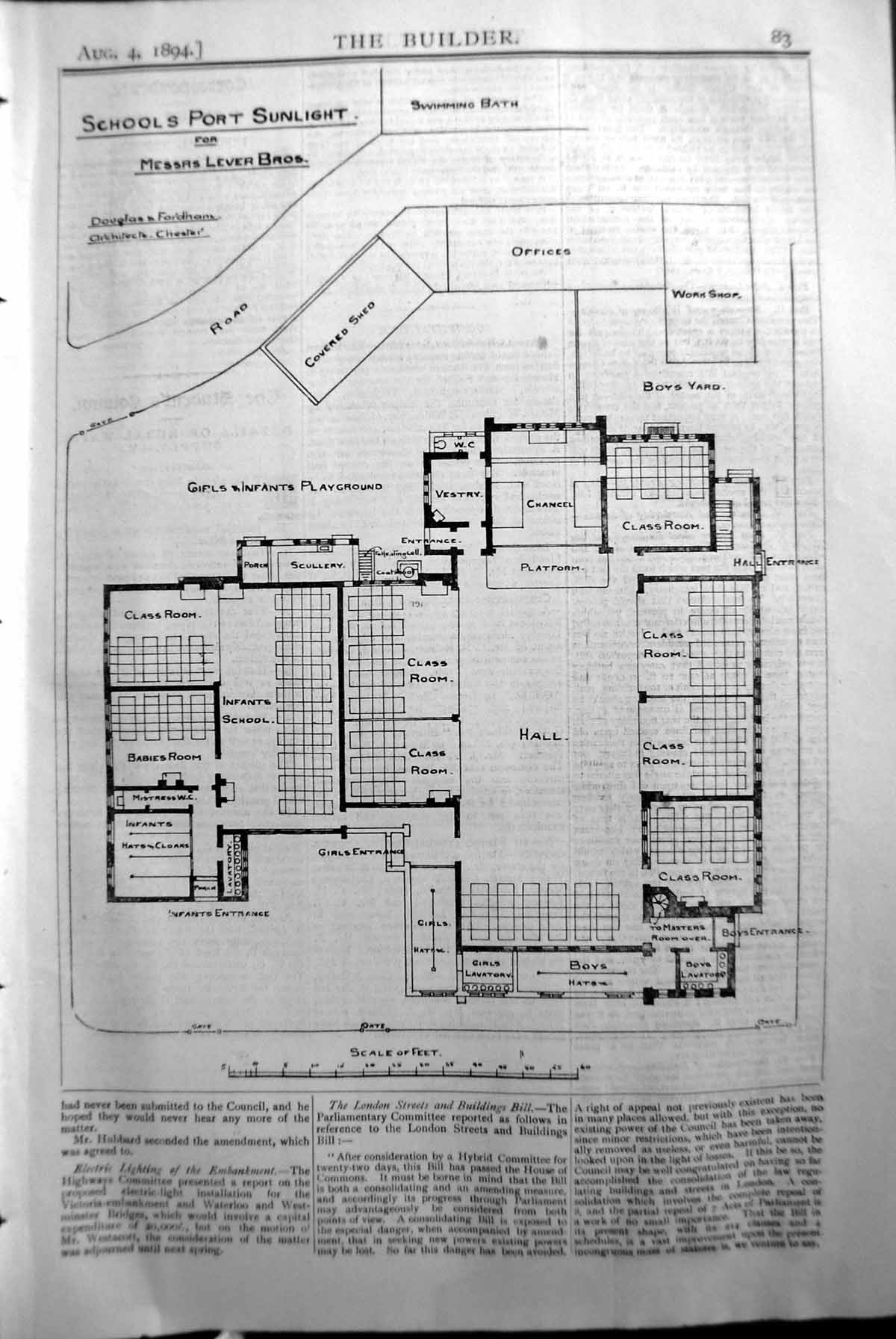 Old Plan Schools Port Sunlight Lever Brothers Builder 1894 Architectu Victorian