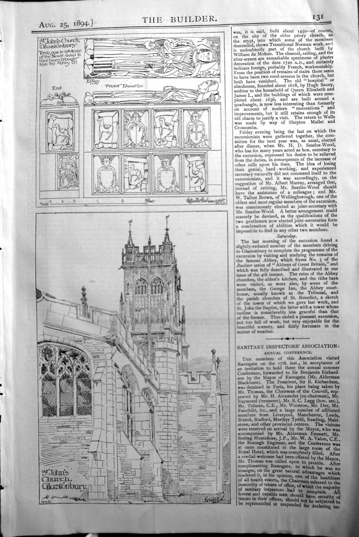 Old St. John'S Church Glastonbury Tomb Nave Builder 1894 Architecture Victorian