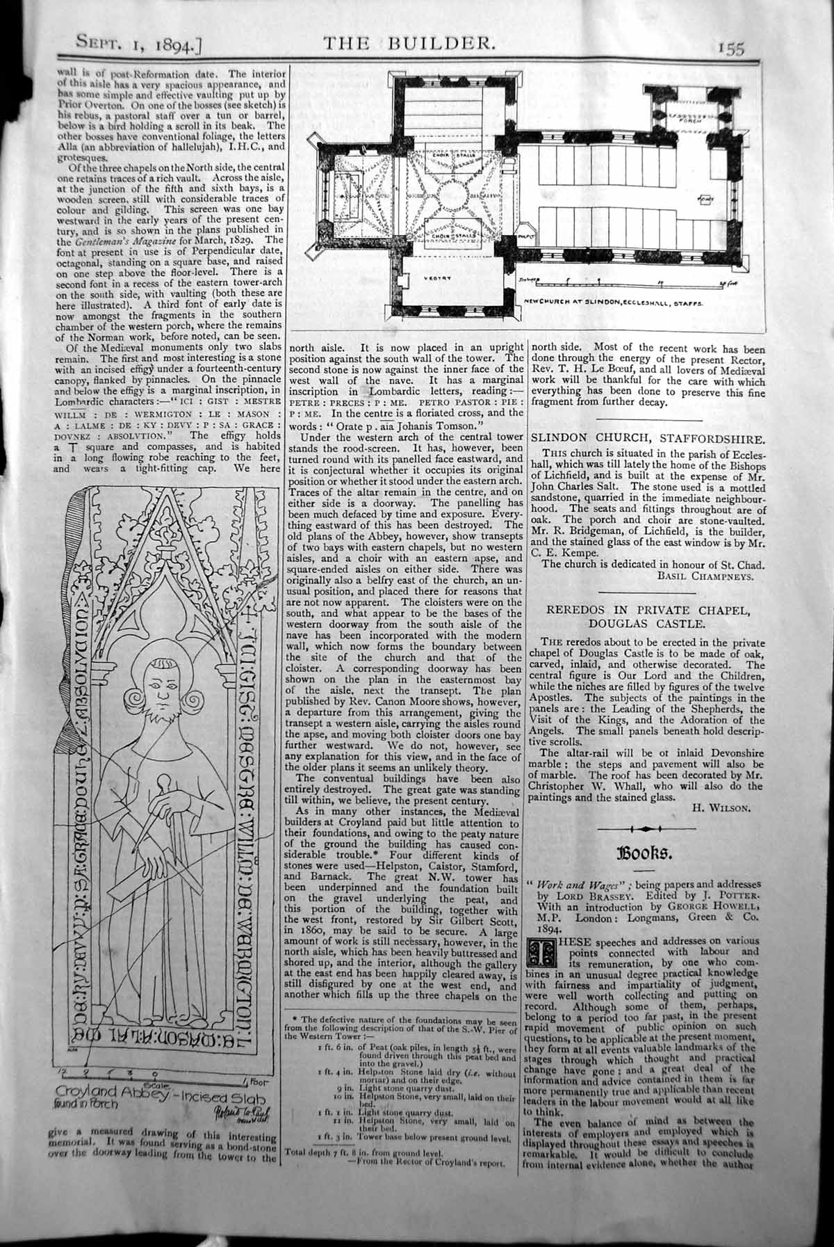 Old Croyland Abbey Porch Slab Plan Church Slindon Staffs Builder 1894 Victorian