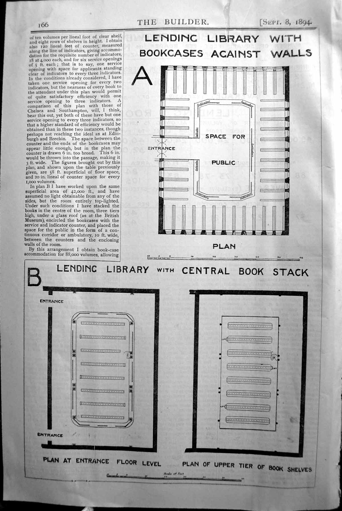 Old Lending Library Book Shelves Plan Entrance Builder 1894 Architect Victorian