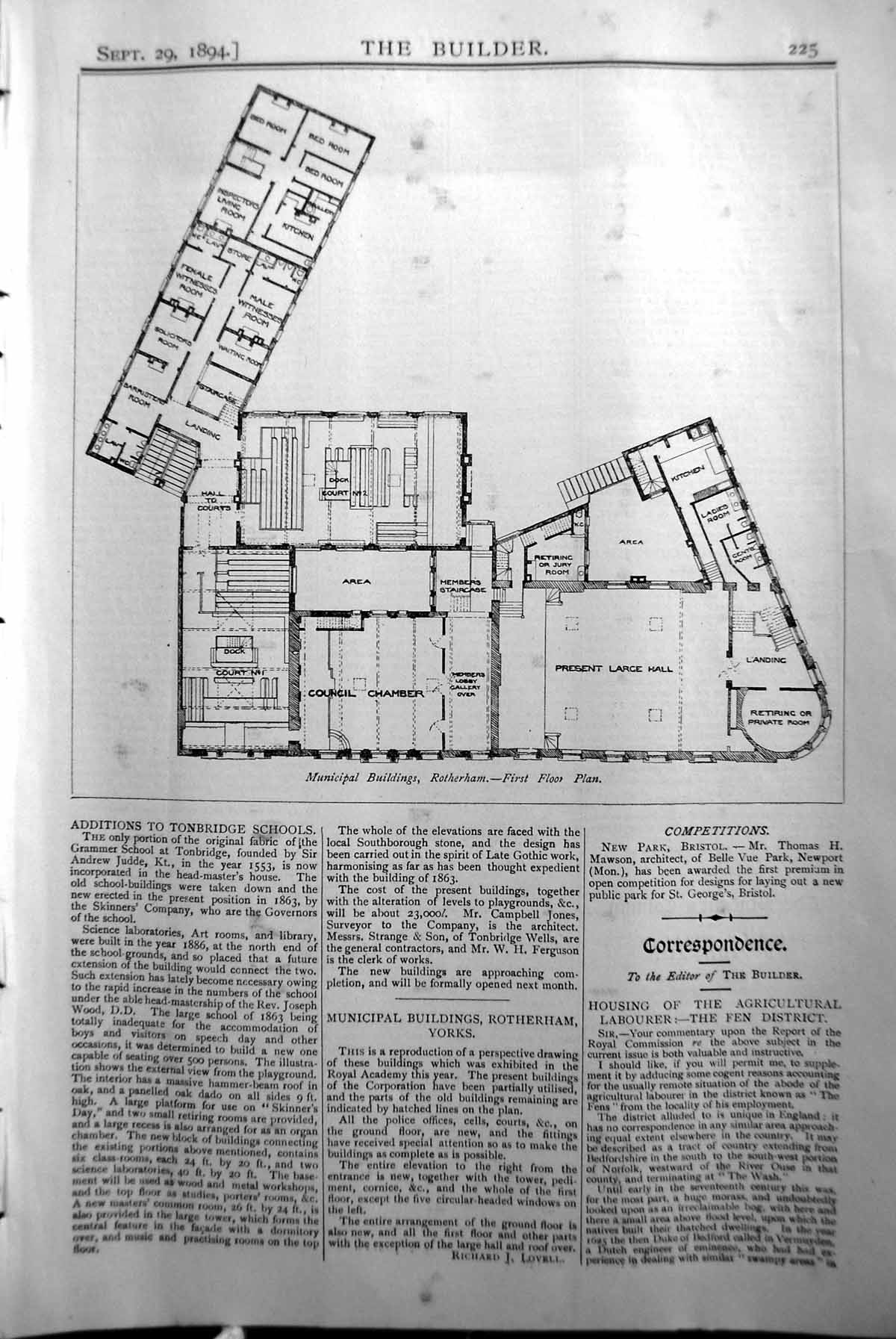 Old First Floor Plan Municipal Buildings Rotherham Builder 1894 Archi Victorian