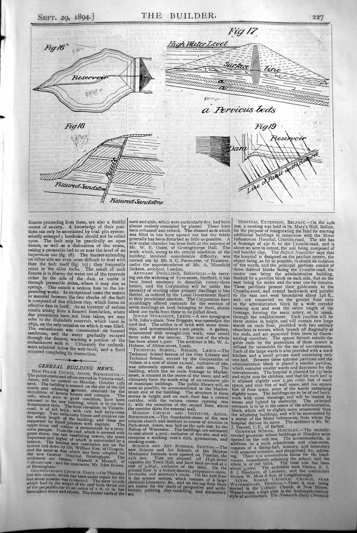 Antique Print Builder 1894 Fissured Sandstone Water Reservoir Pervious Beds