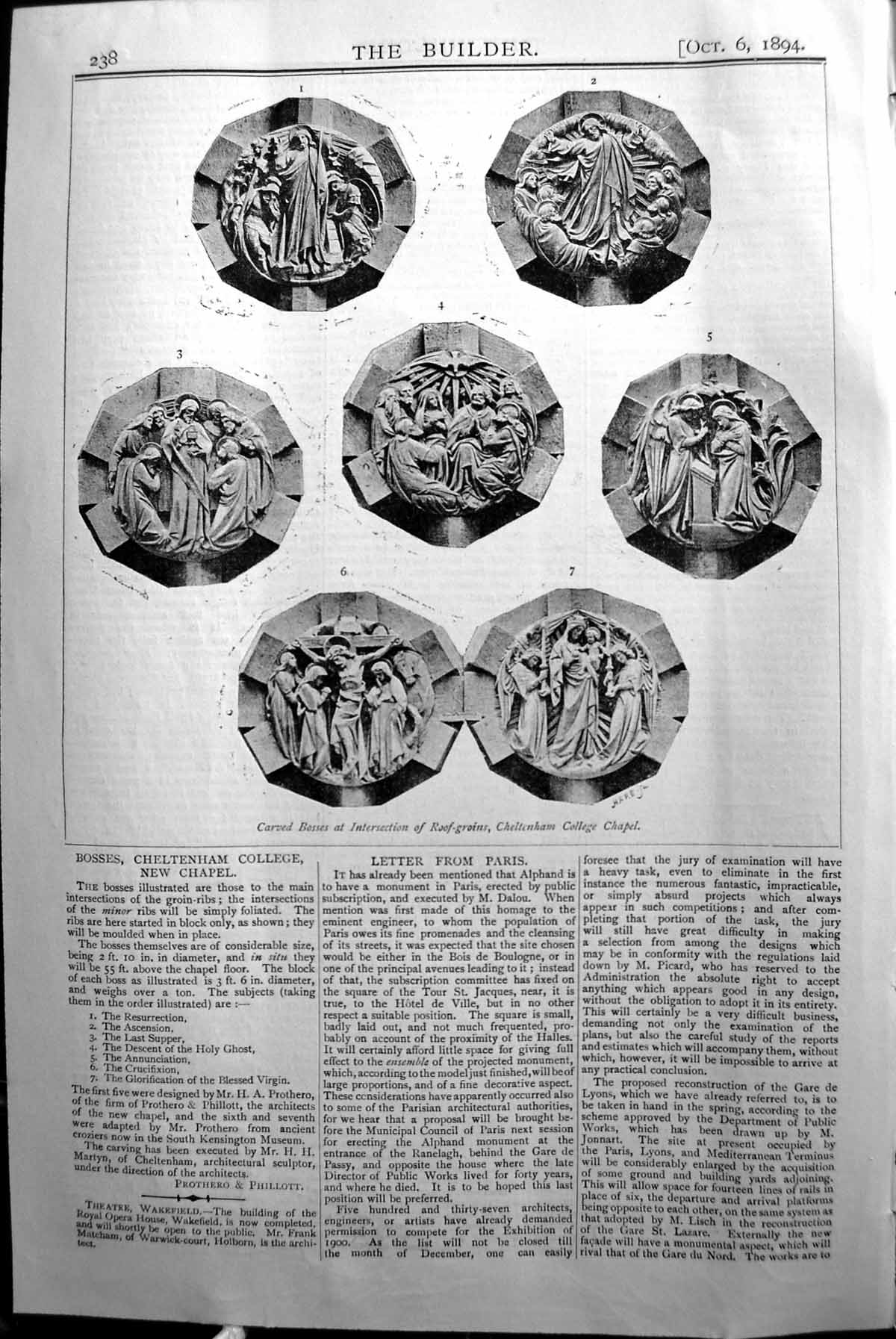 Old Print Builder 1894 Carved Bosses Intersection RoGroins Cheltenham Co 19th