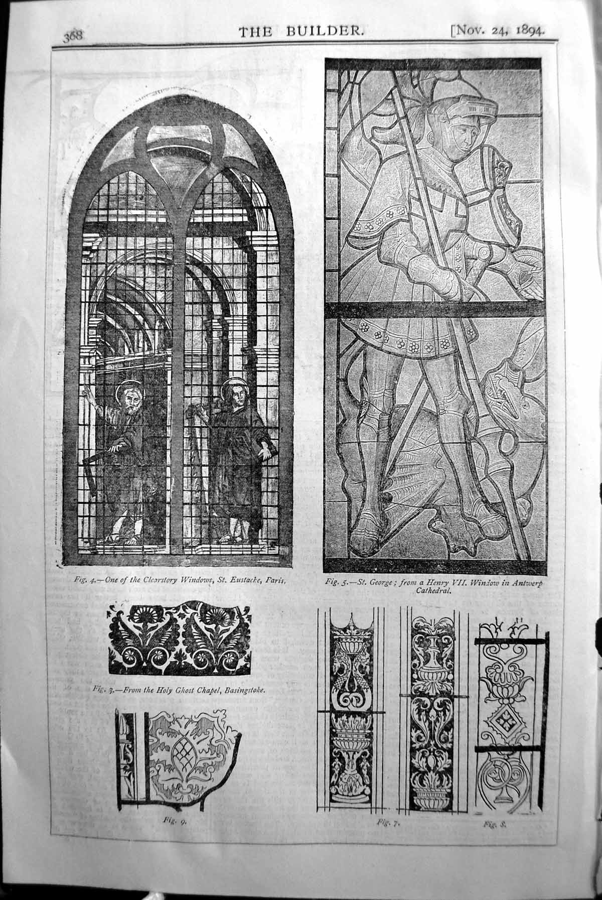 Old Builder 1894 Windows St. George Antwerp Cathedral Eustache Paris Victorian
