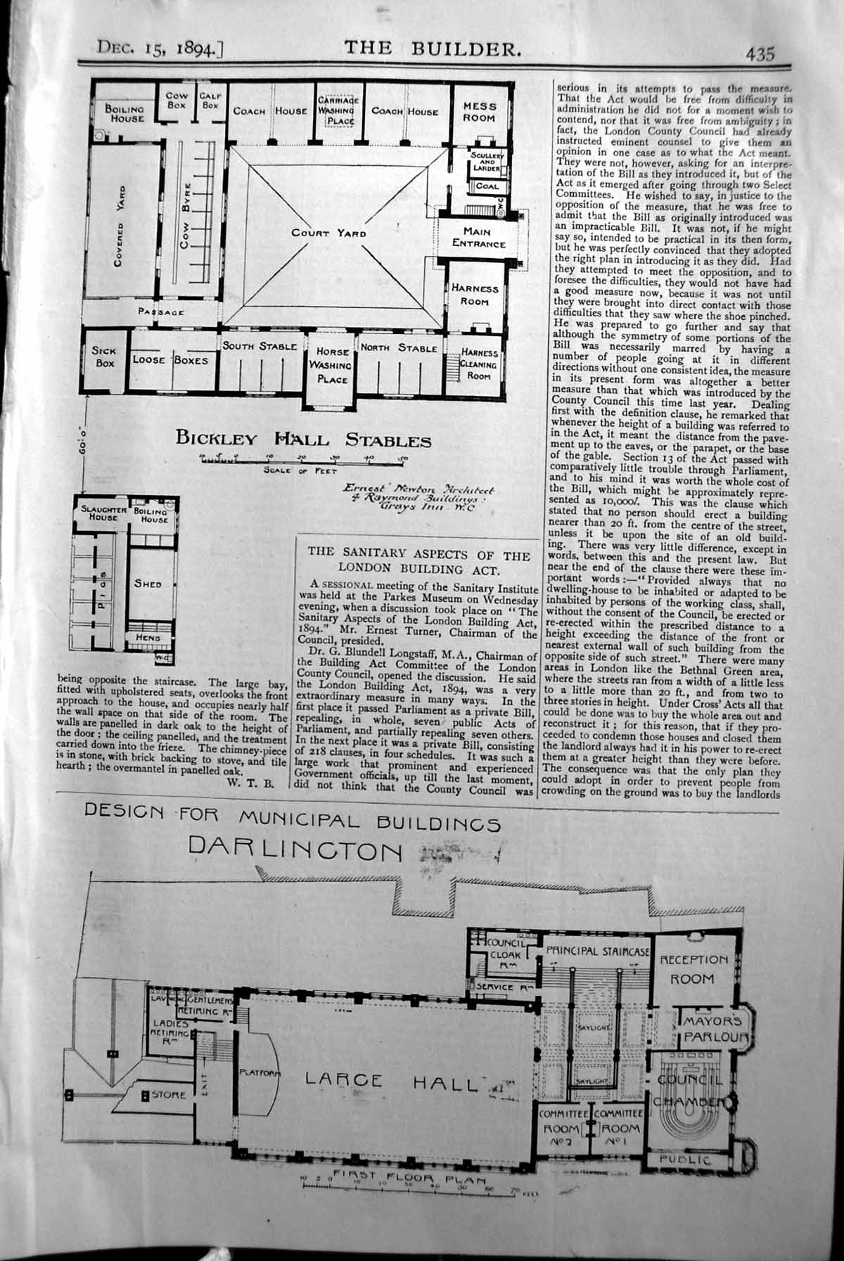 Old Plan Bickley Hall Stables Darlington Municipal Builder 1894 Archi Victorian