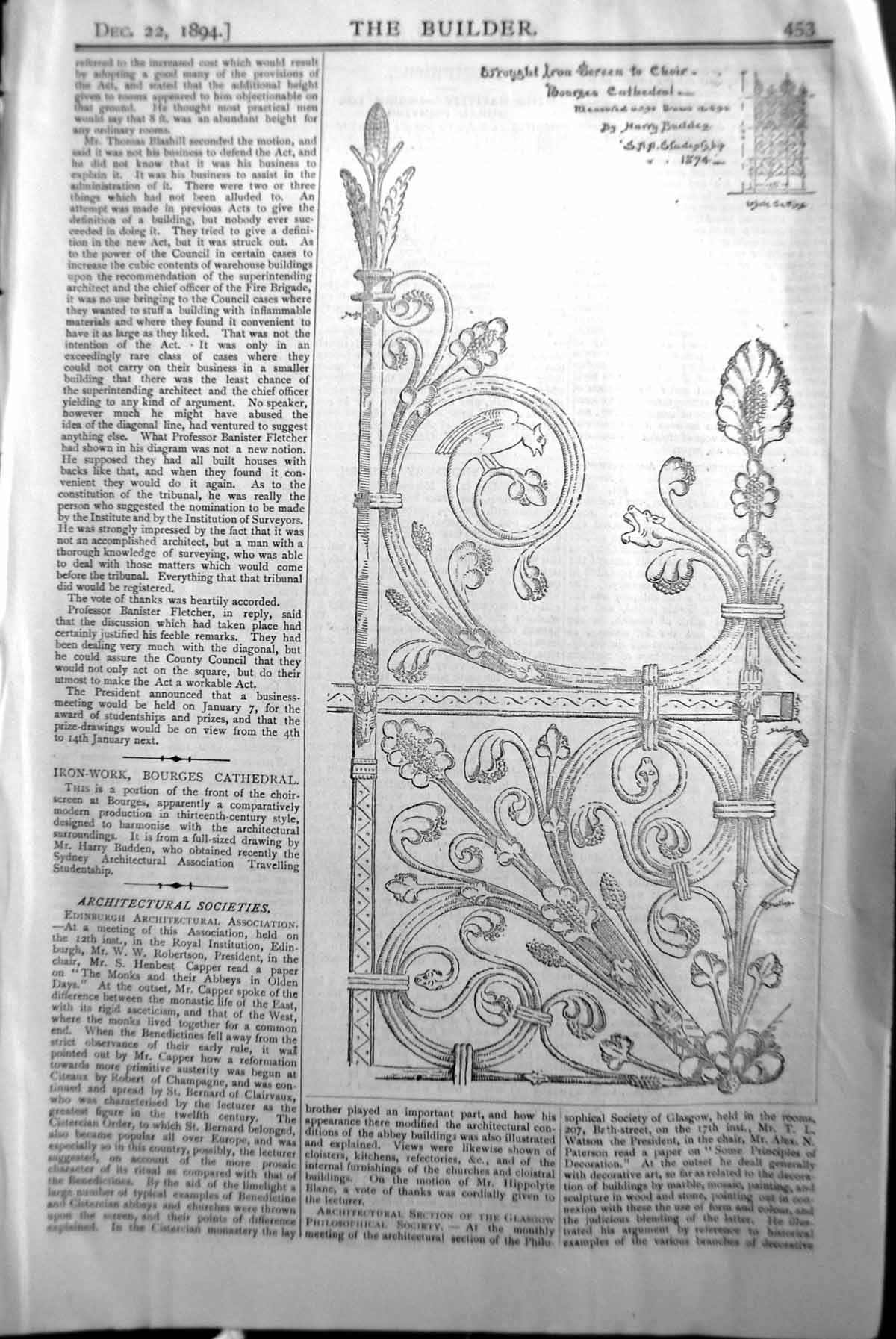Old Wrought Iron Screen Choir Bourges Cathedral Builder 1894 Architec Victorian