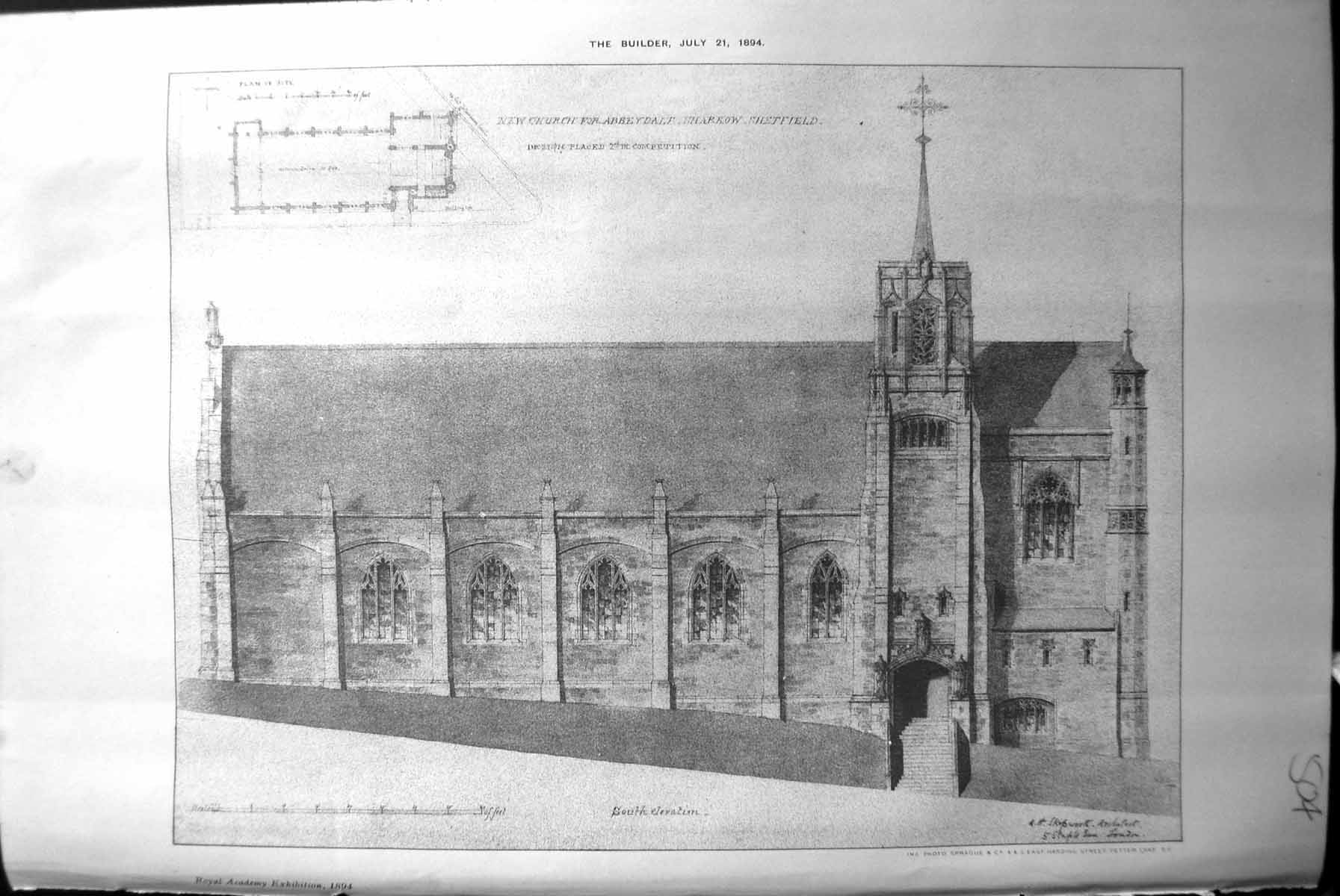Antique Print Builder 1894 Architecture Church Abbeydale Sharrow Sheffield 19th