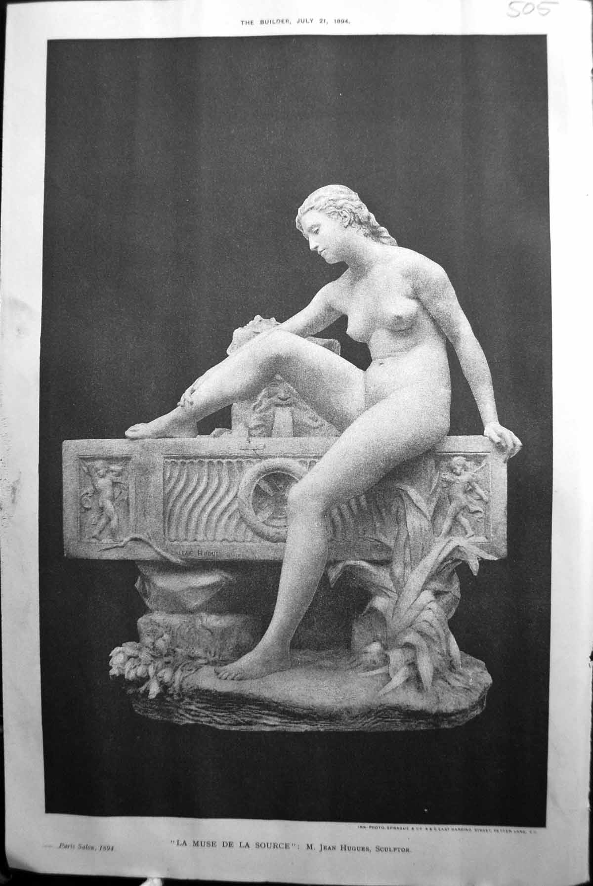 Old Builder 1894 Sculpture La Muse De La Source Jean Hugues Nude Woma Victorian