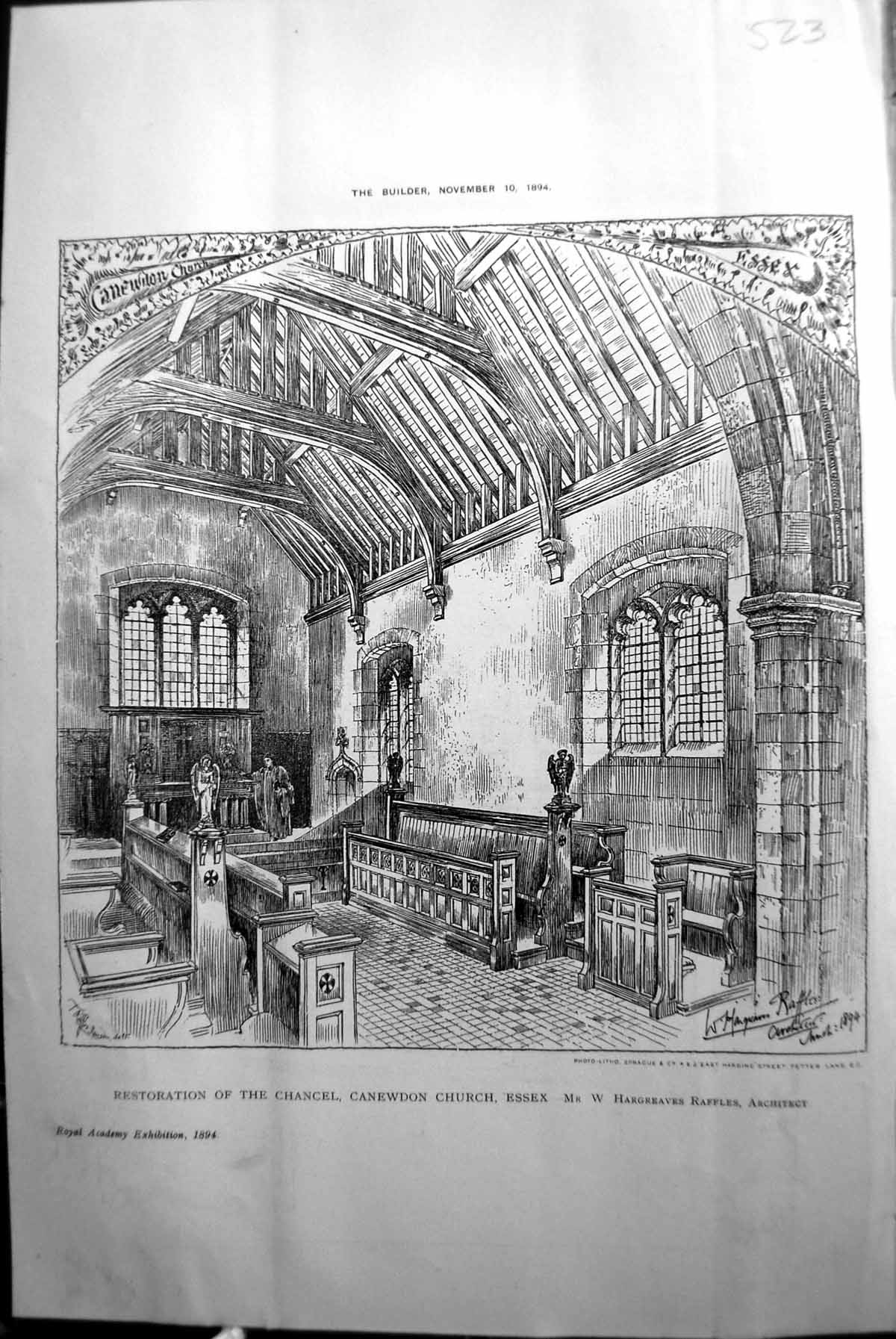 Old Chancel Canewdon Church Essex Hargreaves Raffles Builder 1894 Arc Victorian