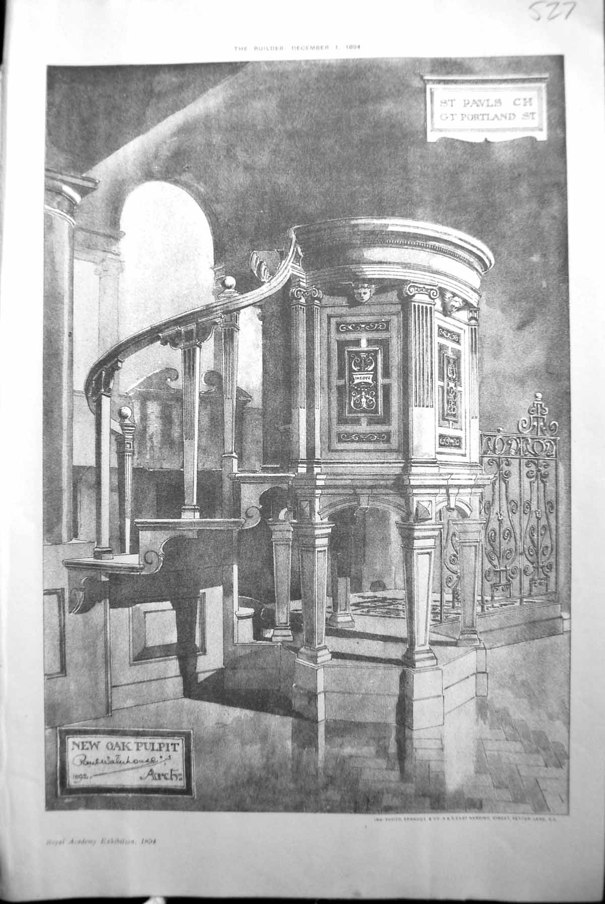 Old St. Paul'S Church Portland Street Oak Pulpit Builder 1894 Archite Victorian