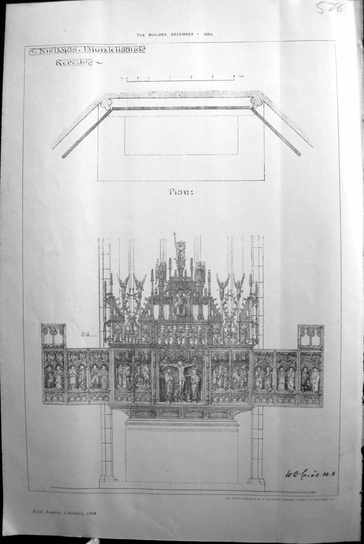 Antique Print St. Nicholas Blundellsands Reredos Builder 1894 Architecture 19th