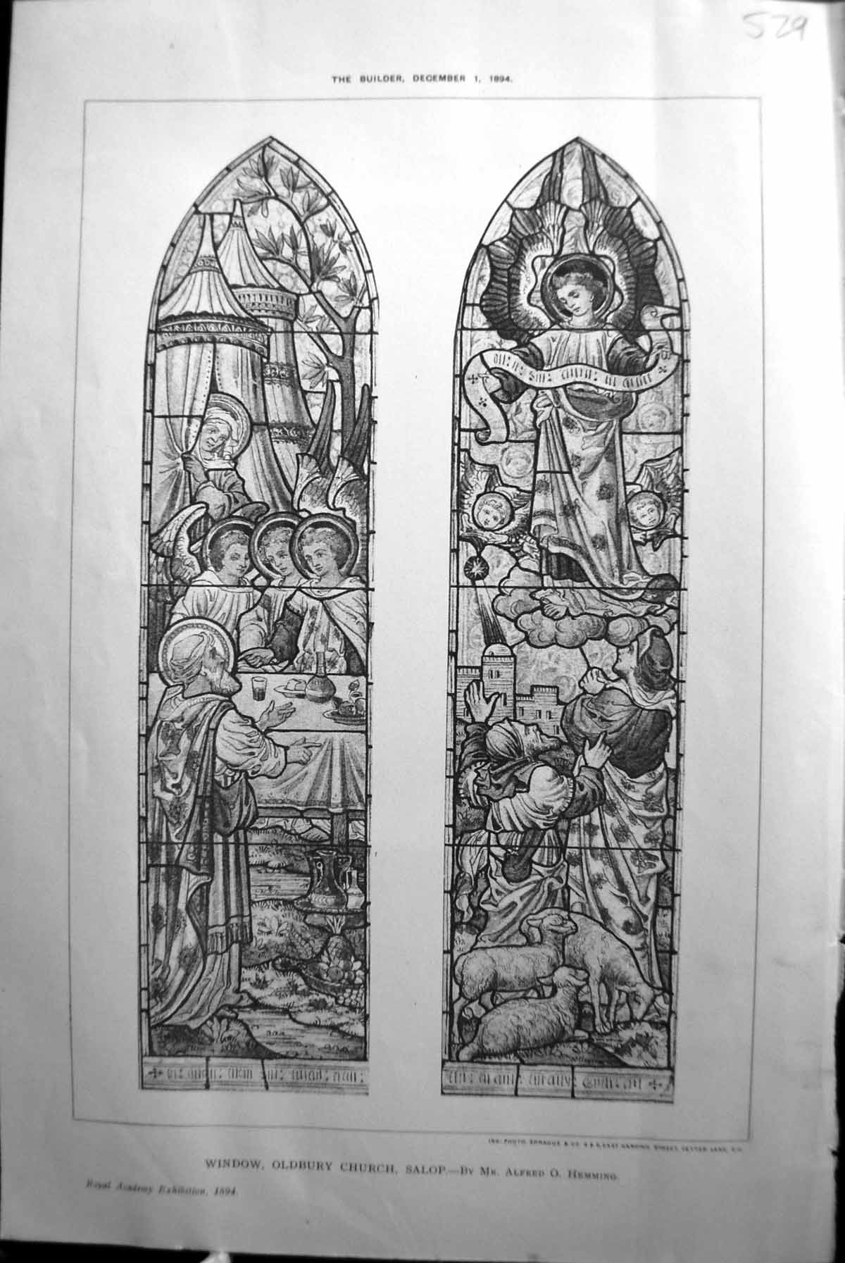 Original Old Antique Print Window bury Church Salop Alfred Hemming Builder 1894