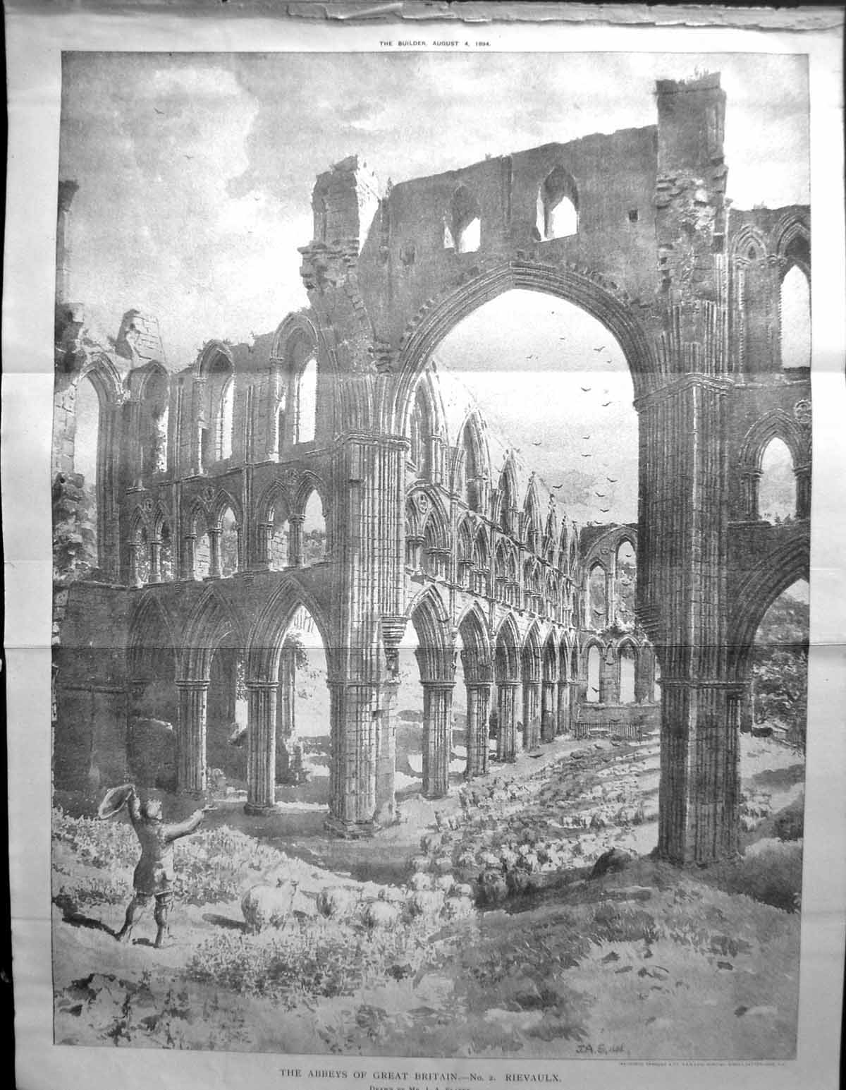 Old Print Builder 1894 Architecture Rievaulx Abbey Great Britain Slater 19th