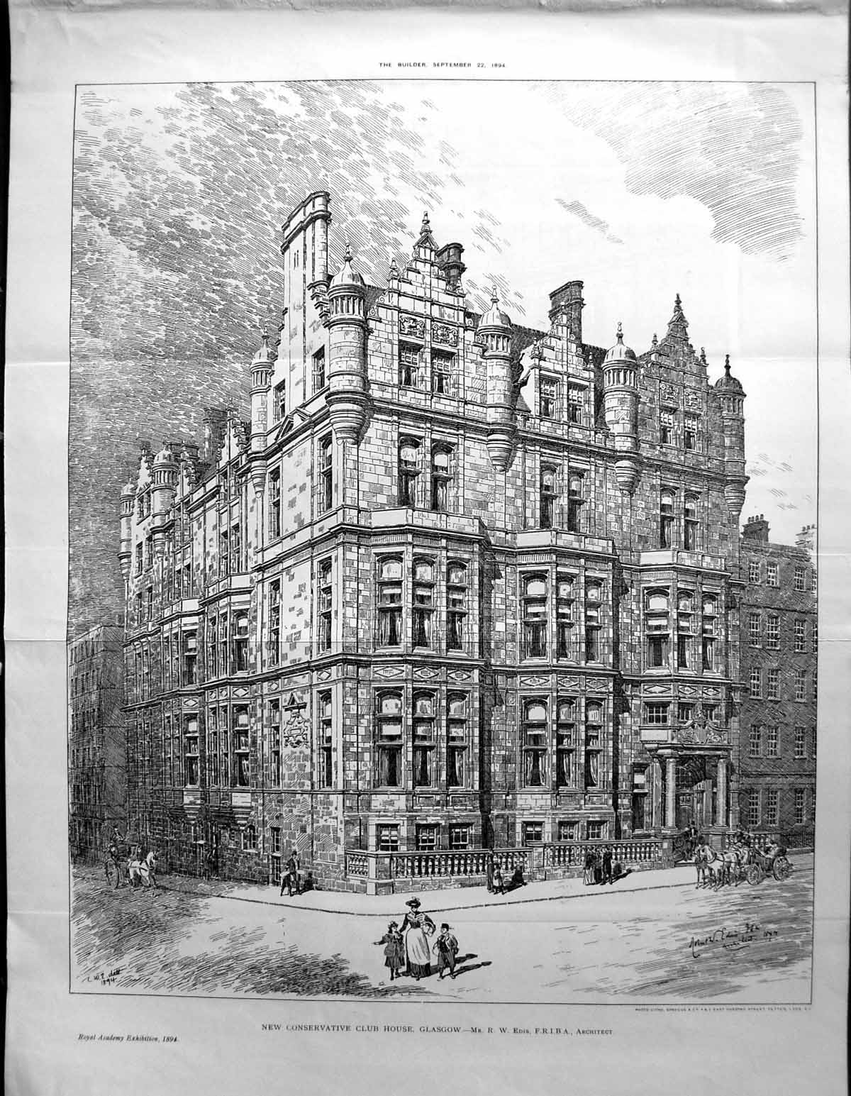 Old Print Builder 1894 Architecture Conservative Club House Glasgow Edis 19th