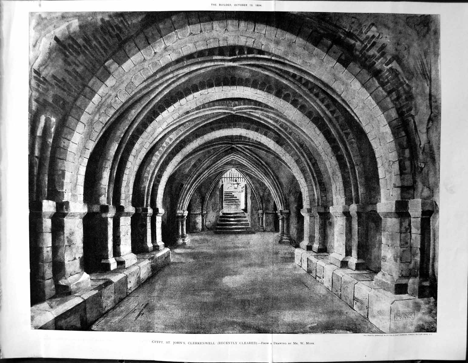 Antique Print Builder 1894 Architecture Crypt St. John'S Clerkenwell Monk 19th
