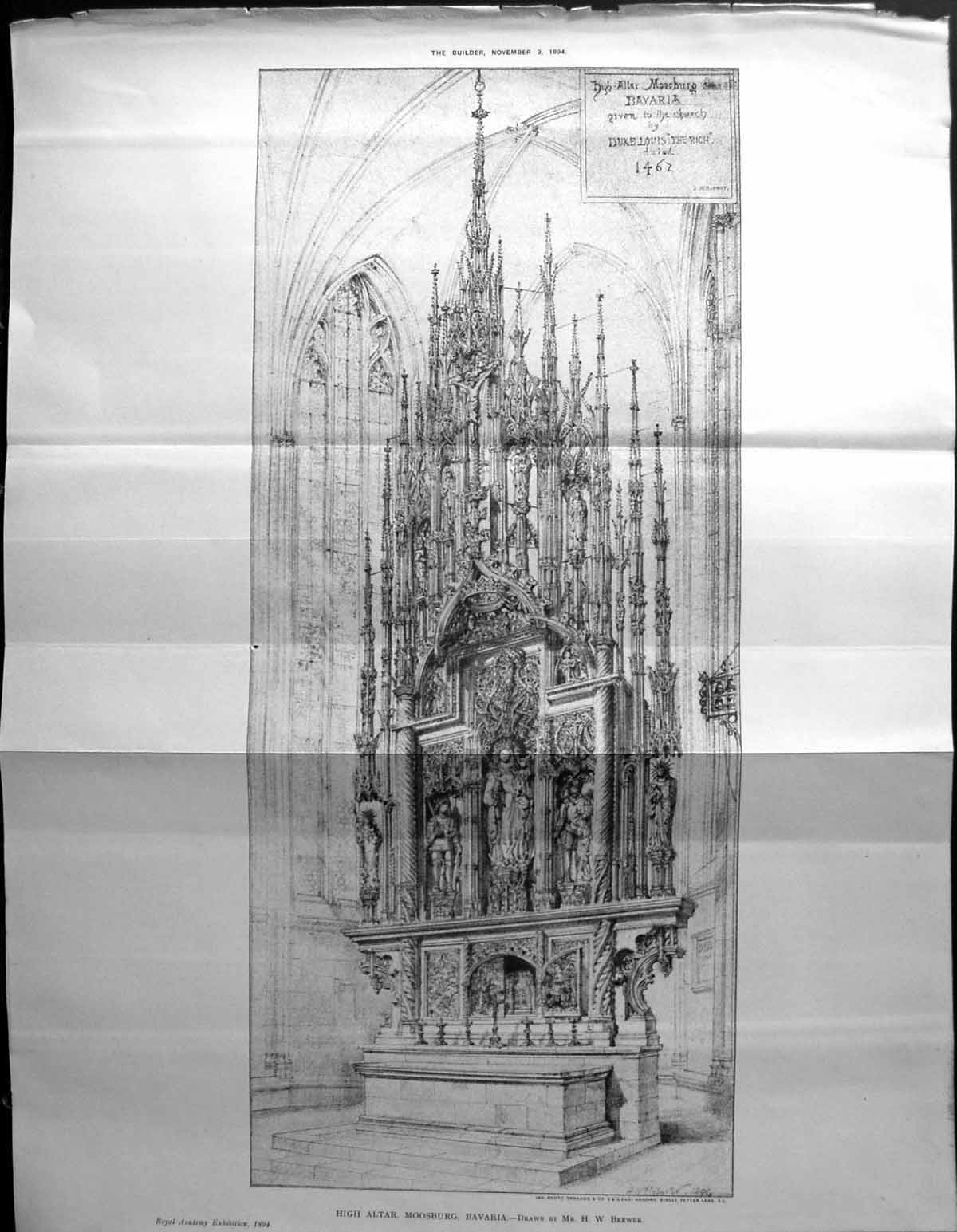 Antique Print Builder 1894 Architecture High Altar Bavaria Moosburg Brewer