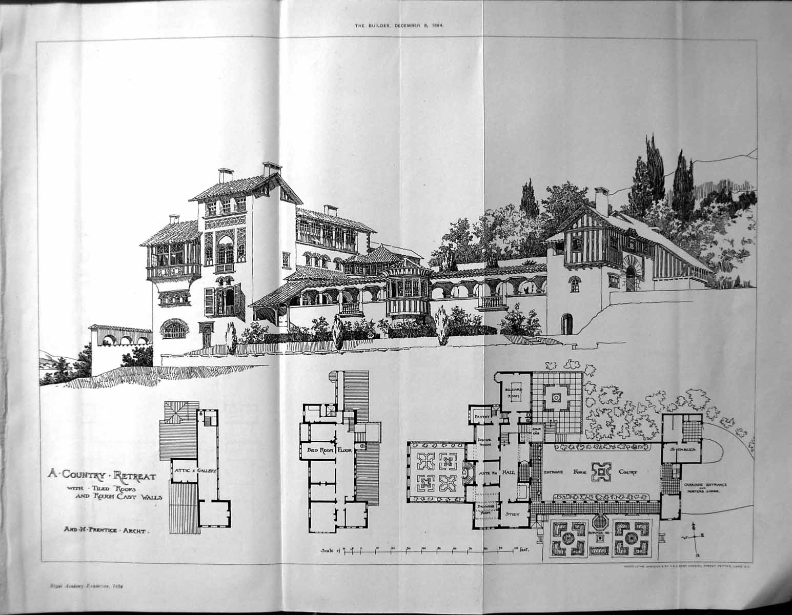 Original Old Antique Print Builder 1894 Architecture Country Retreat Prentice