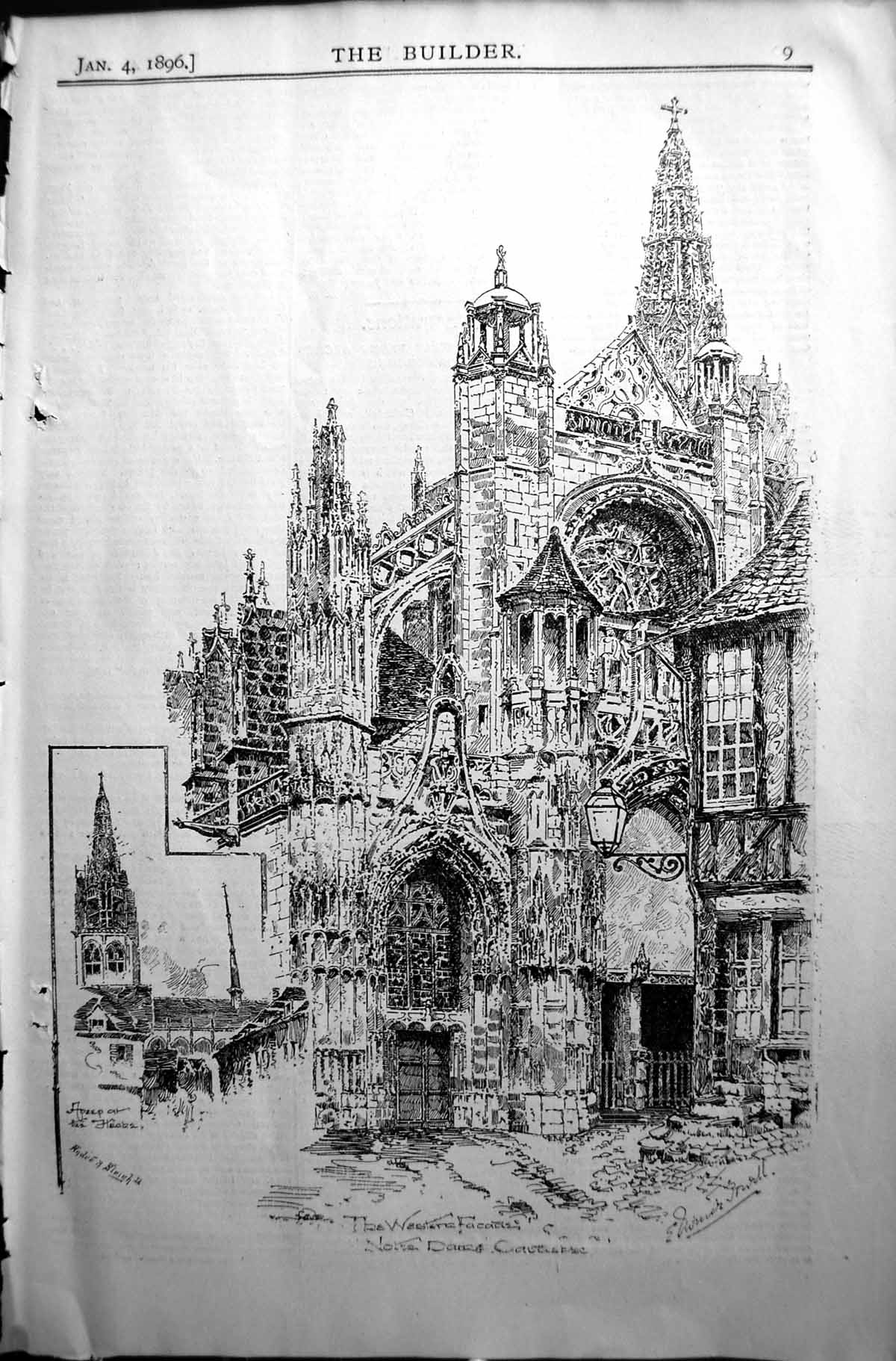 Antique Print Western Faáade Notre Dame Cathedral Builder 1896 Architecture