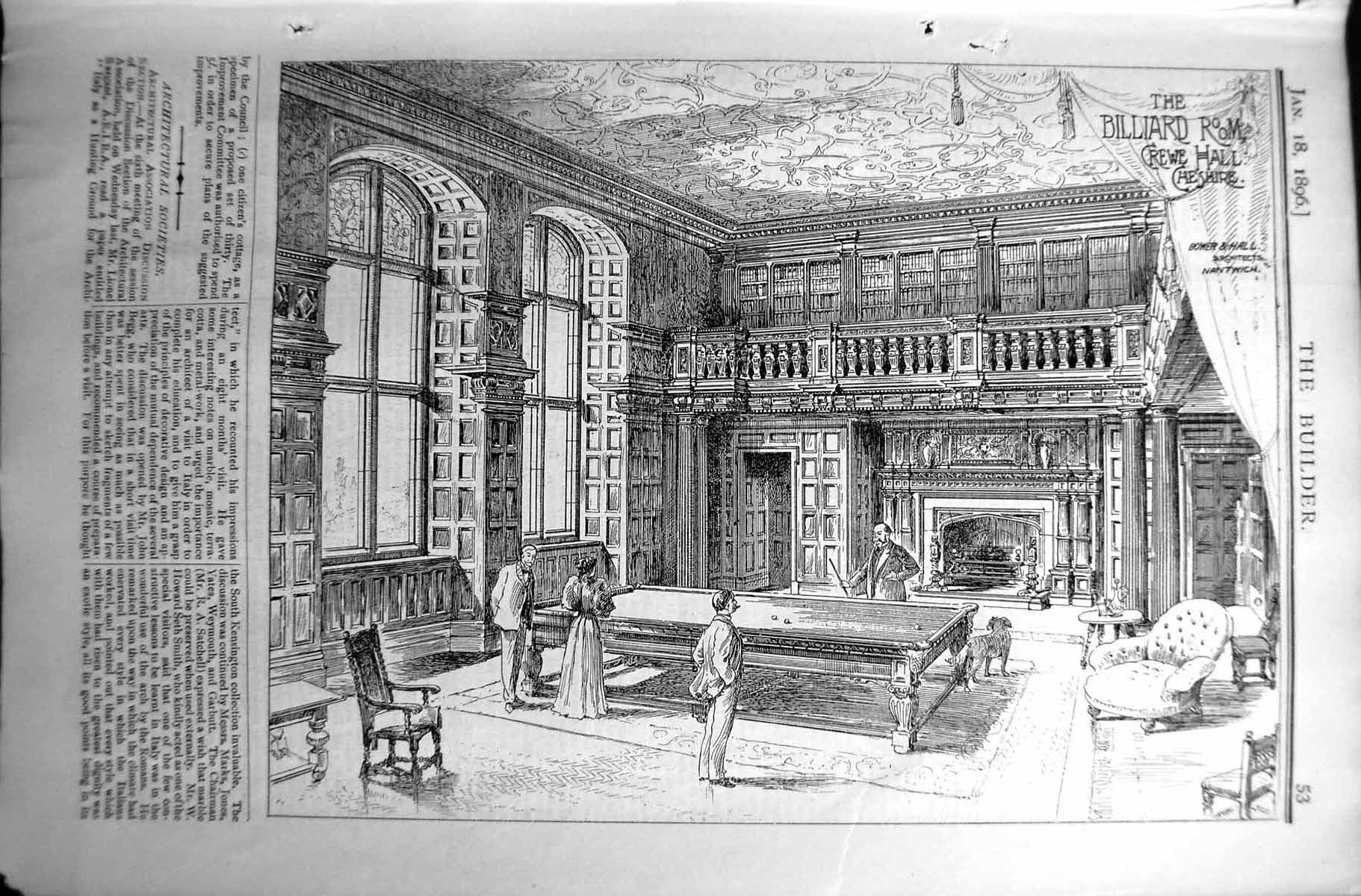 Old Builder 1896 Architecture Billiard Room Crewe Hall Cheshire Bower Victorian