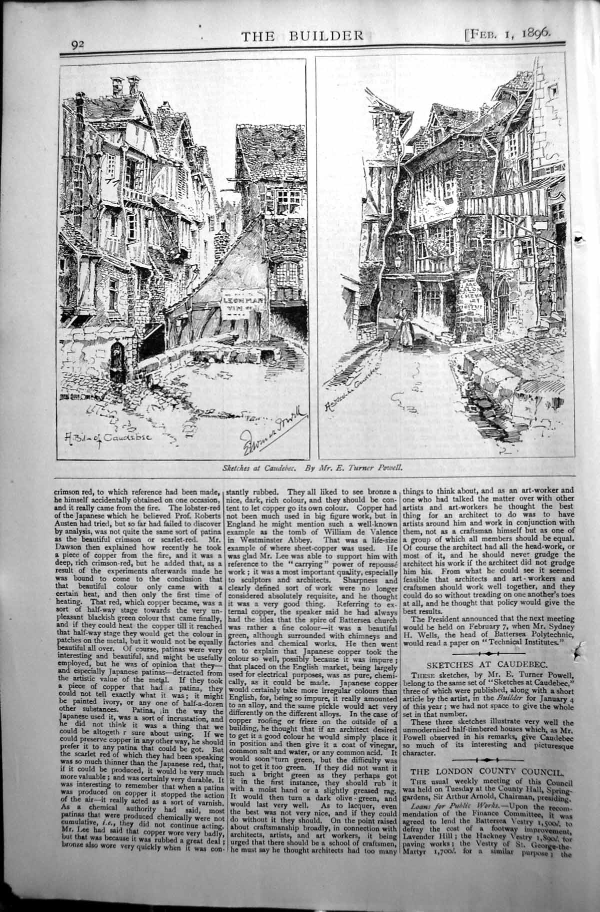 Old Antique Print Builder 1896 Architecture Houses Caudebec Turner Powell 19th