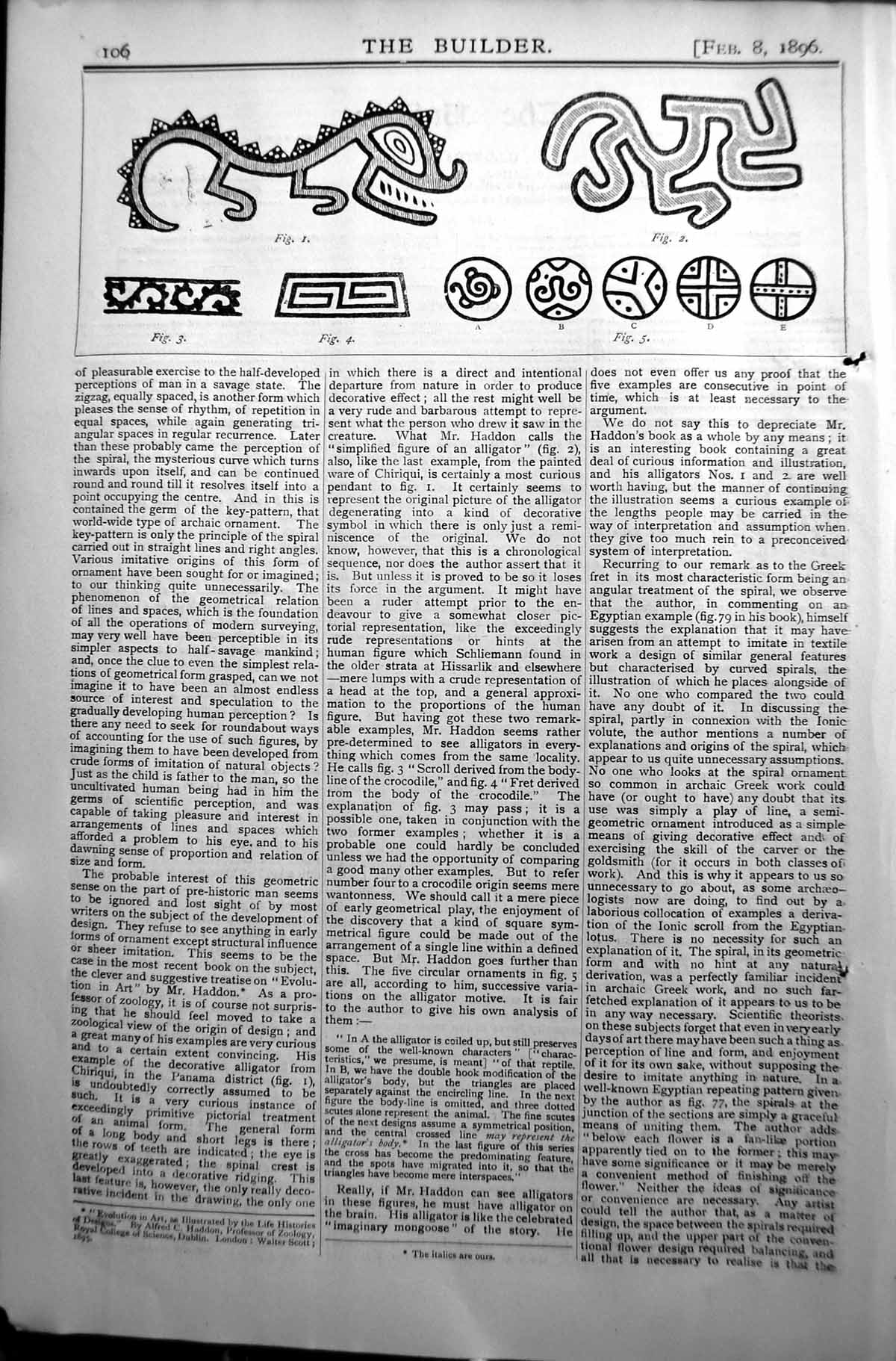 Original Old Antique Print Builder 1896 Architecture Pattern Decoration Shapes