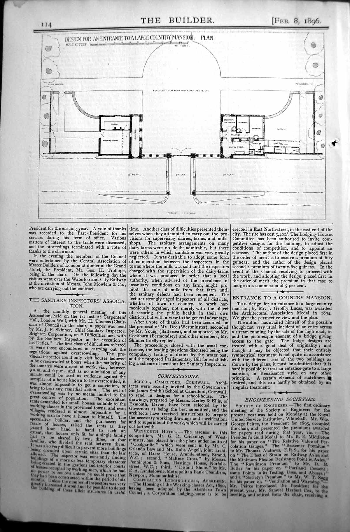 Old Design Plan Entrance Large Country Mansion Builder 1896 Architect Victorian