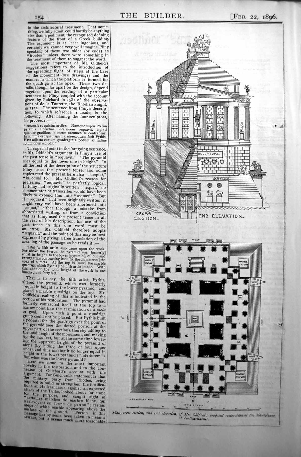 Old Print Builder 1896 Architecture Plan Mr field Mausoleum Halicarnassu 19th