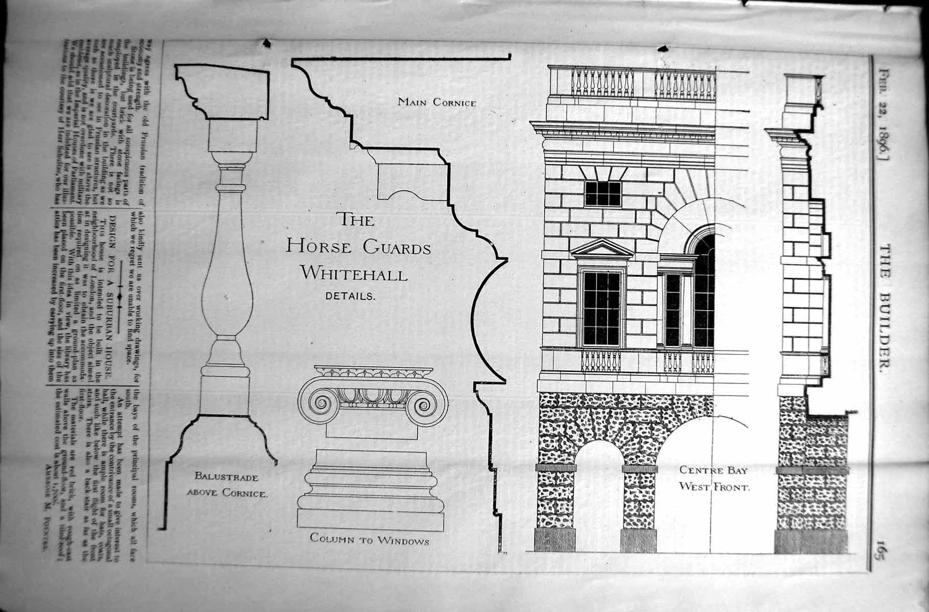 Old Builder 1896 Architecture Horse Guards Whitechapel Balustrade Cor Victorian