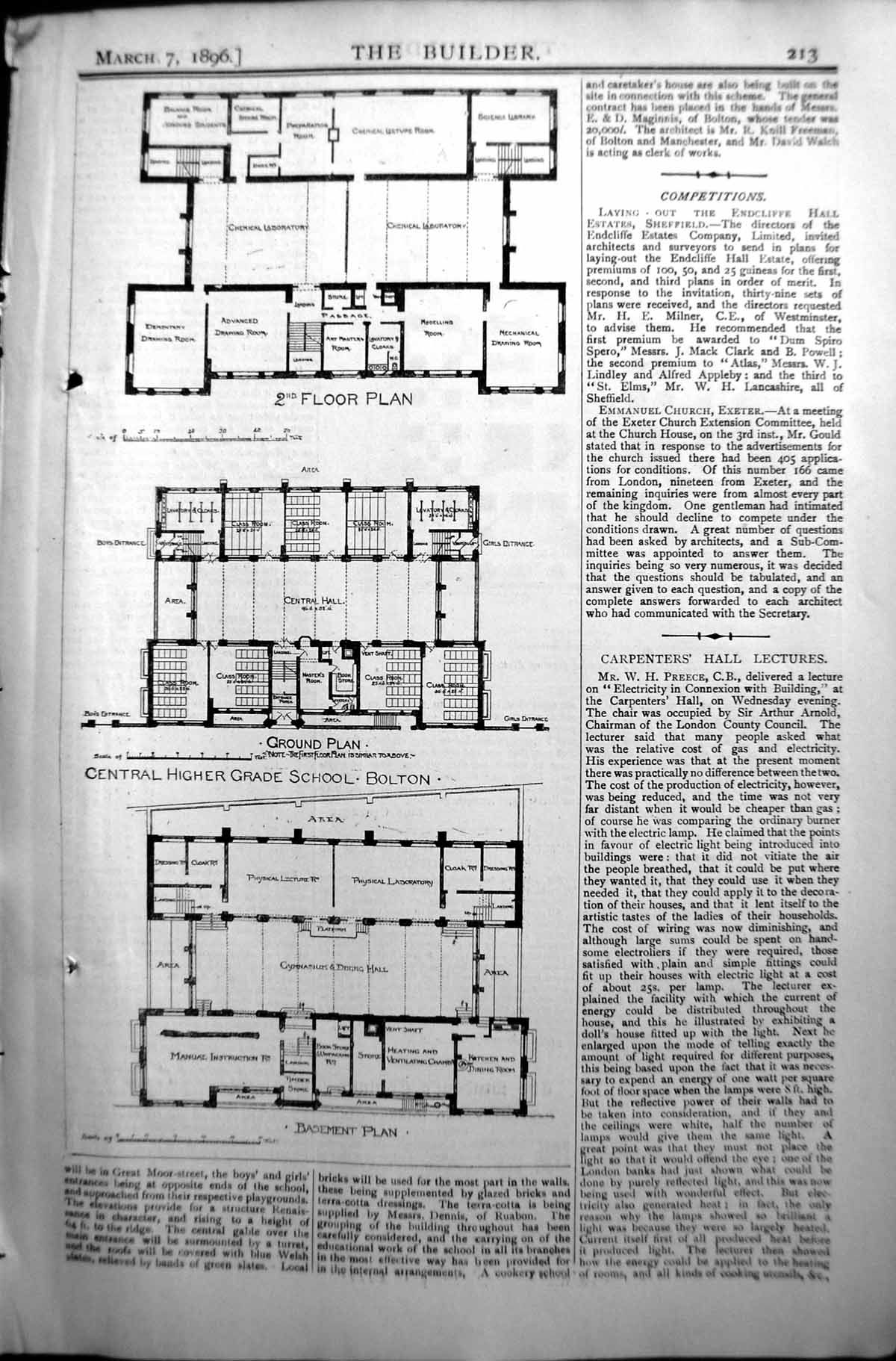Old Plan Central Higher Grade School Bolton Builder 1896 Architecture Victorian