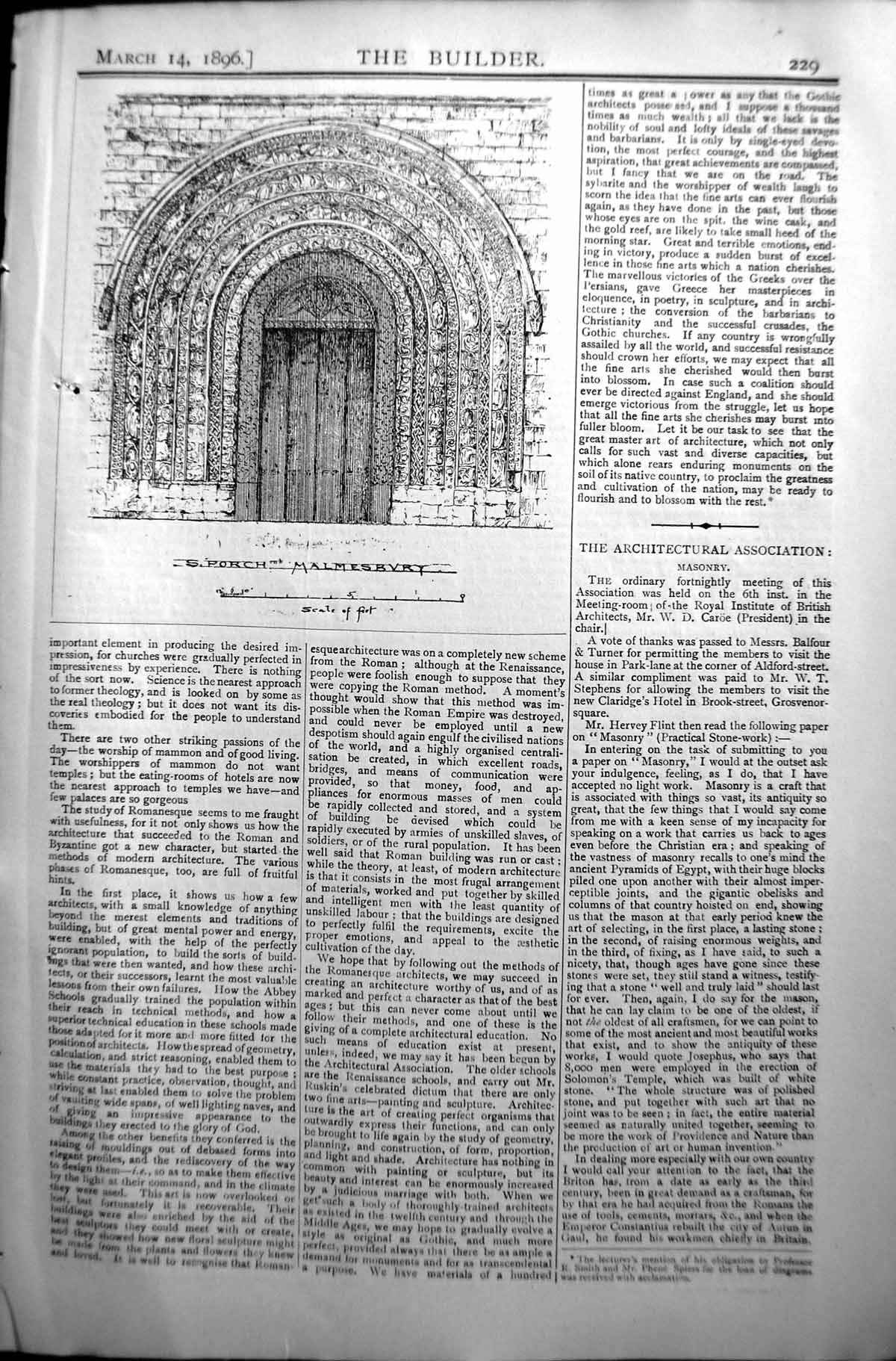 Original Old Antique Print Porch Malmesbury Builder 1896 Architecture Victorian