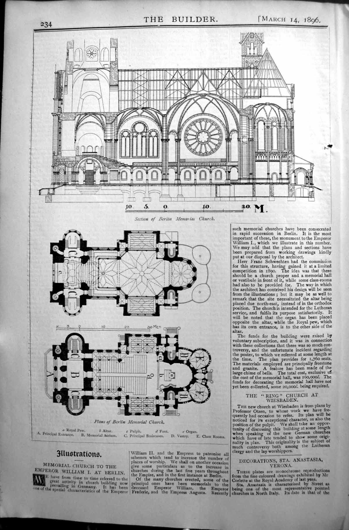Old Builder 1896 Architecture Plan Berlin Memorial Church Emperor Wil Victorian