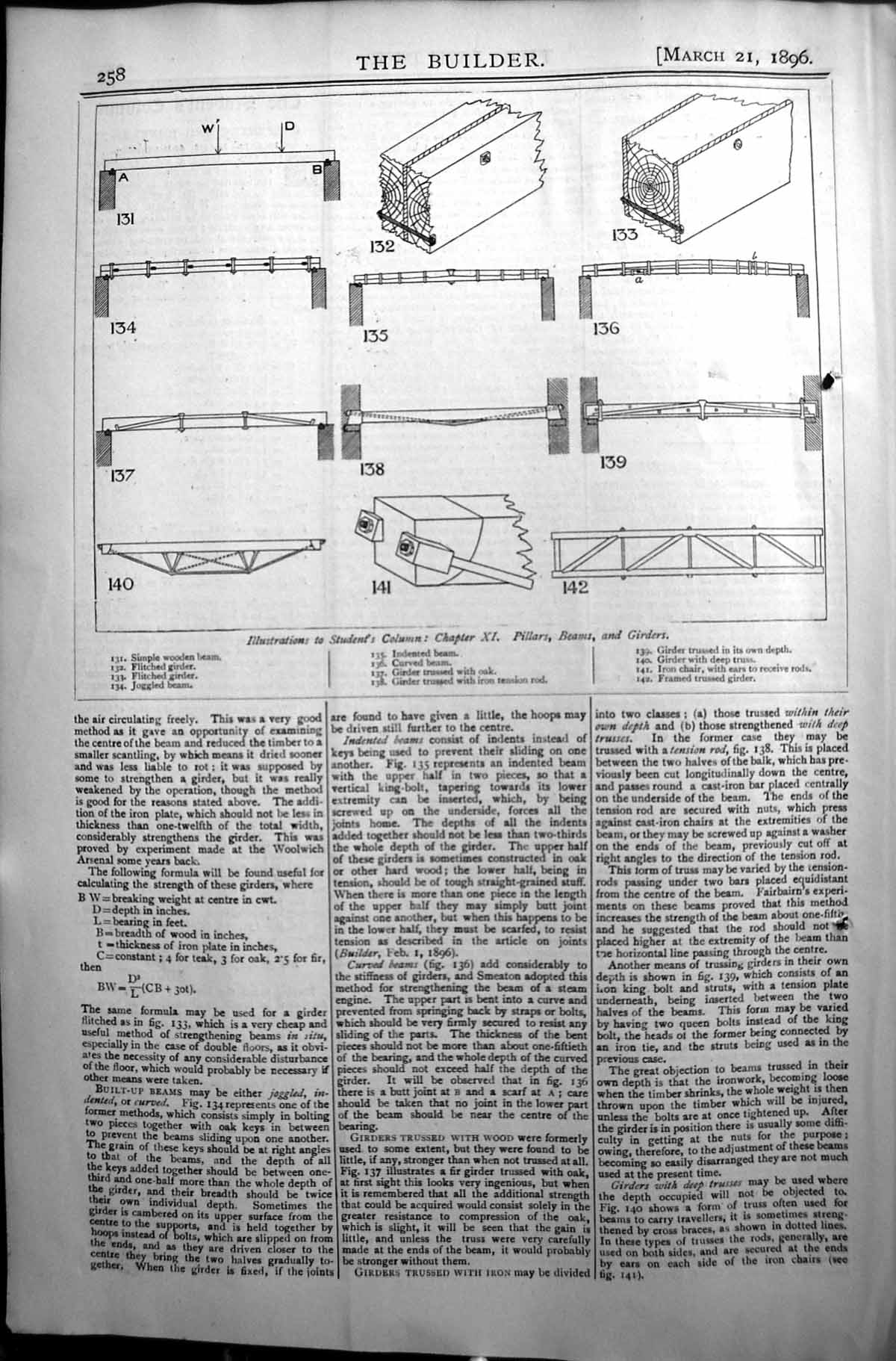 Old Illustrations Students Joinery Pillars Beams Girders Builder 1896 Victorian