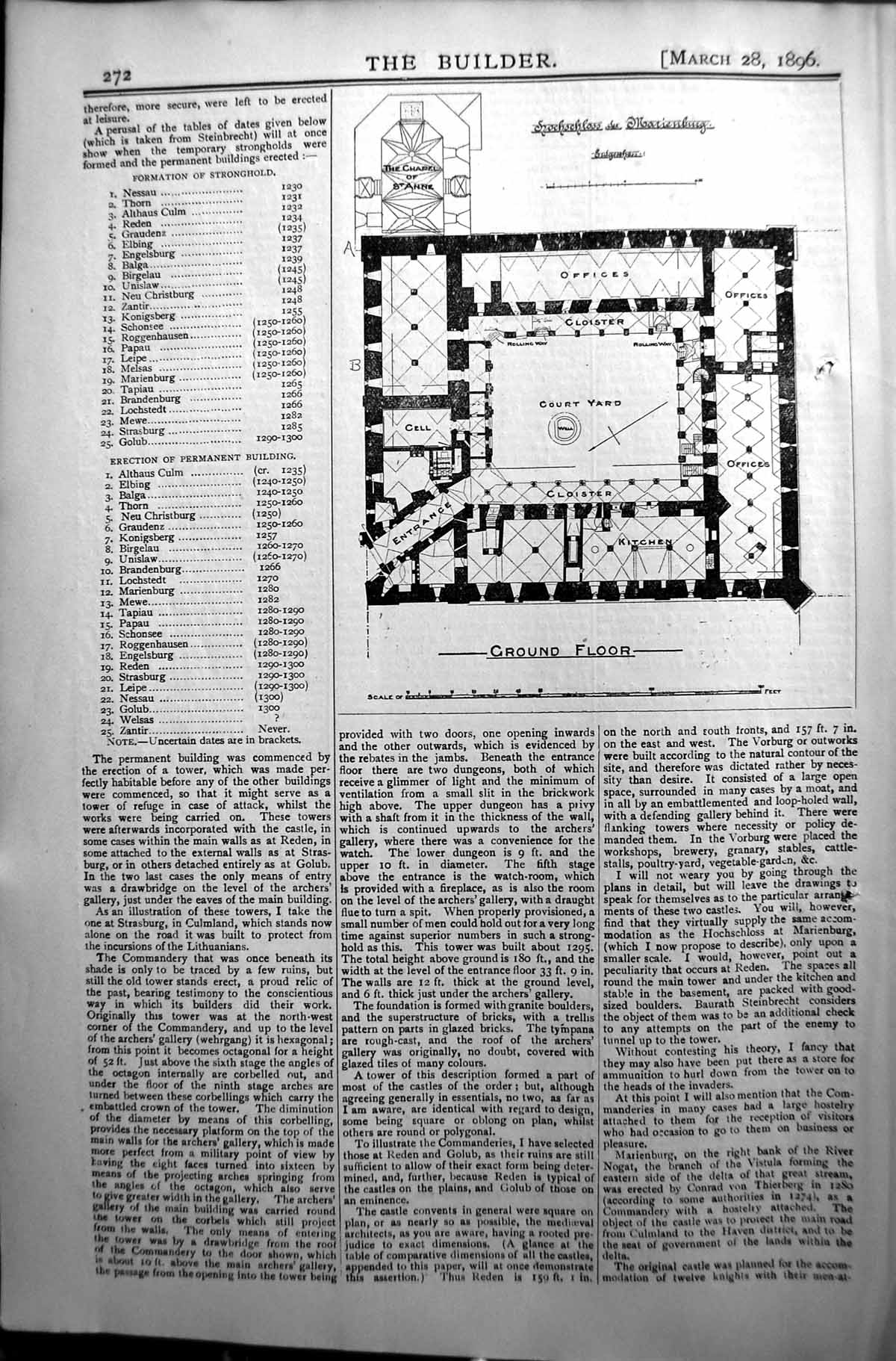 Old Antique Print Builder 1896 Architecture Ground Floor Plan Marienburg 19th