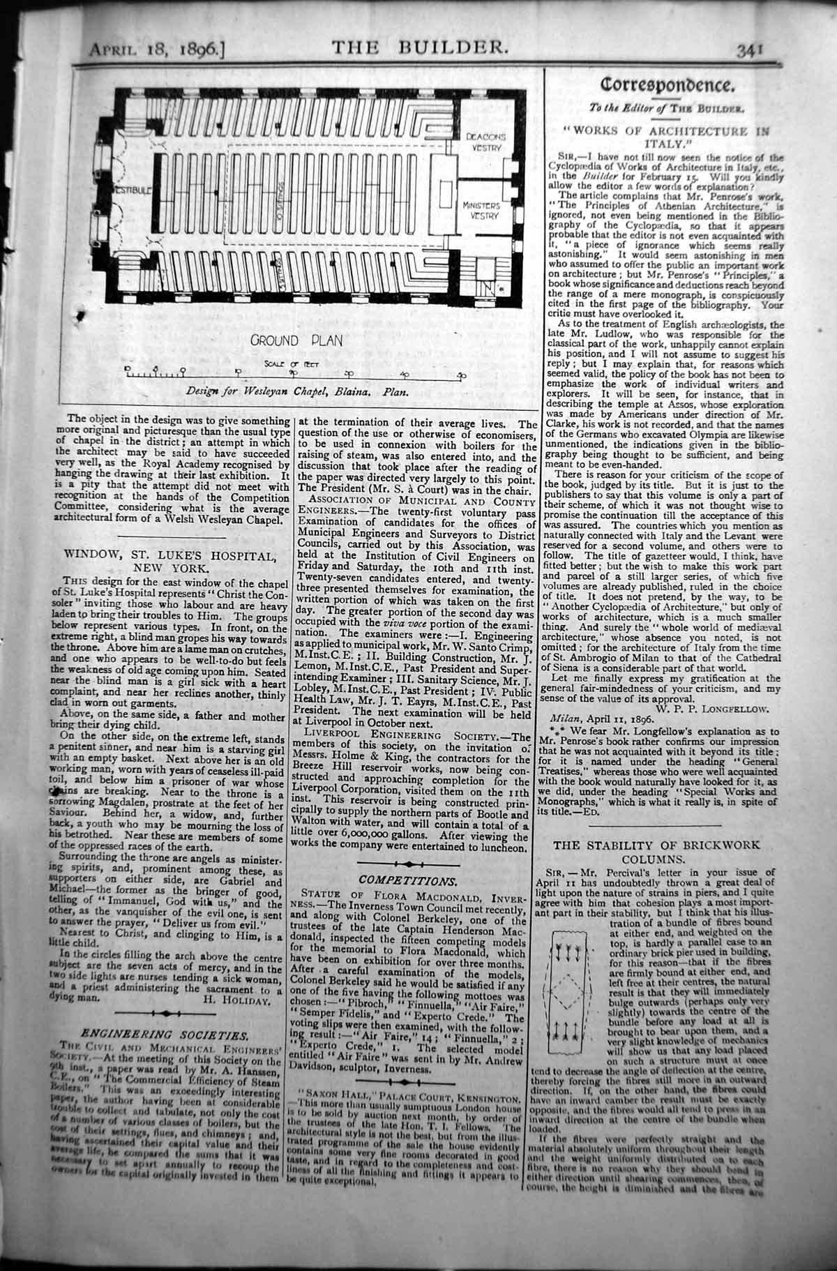 Old Builder 1896 Architecture Ground Plan Design Wesleyan Chapel Blai Victorian