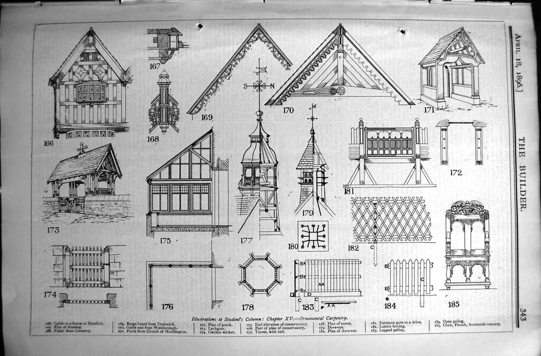 Old Print Builder 1896 Illustrations Students Column Ornamental Carpentry 19th