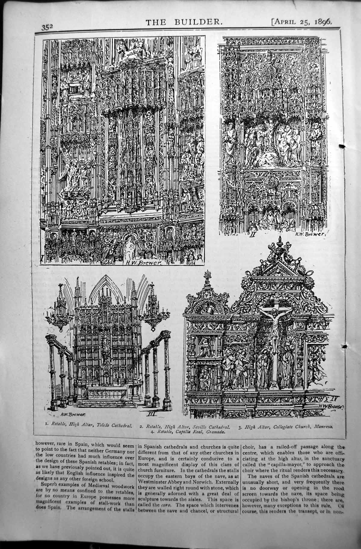 Old Builder 1896 Architecture Retable High Atlar Toledo Cathedral Sev Victorian