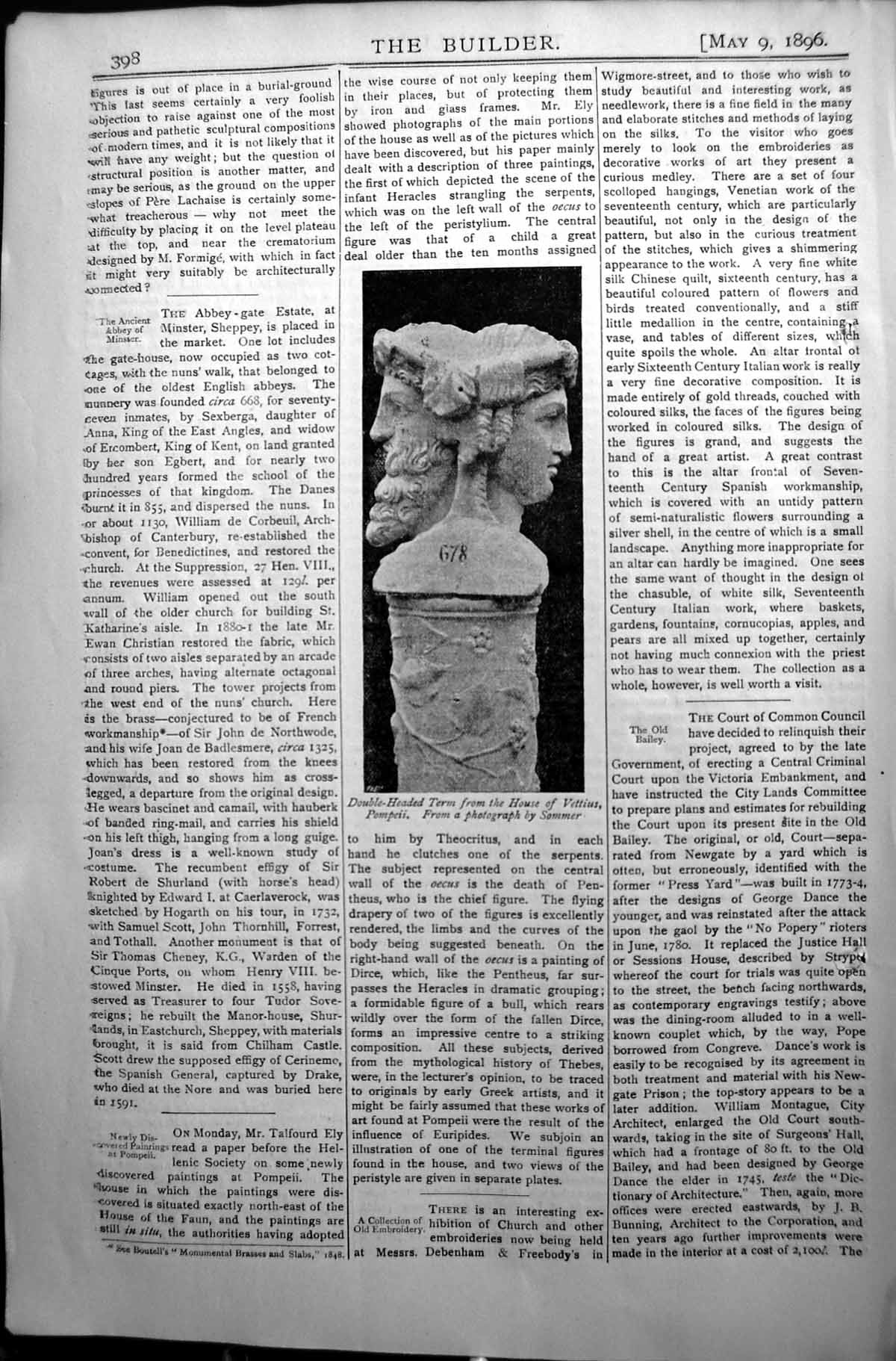 Old Print Double-Headed Term House Vettius Pomeii Builder 1896 Sculpture 19th